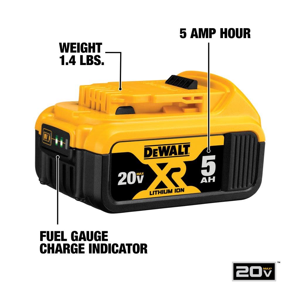 Dewalt 20V Max 5 Ah Lithium Ion Battery And Charger Kit With Bag (Dcb205Ck)