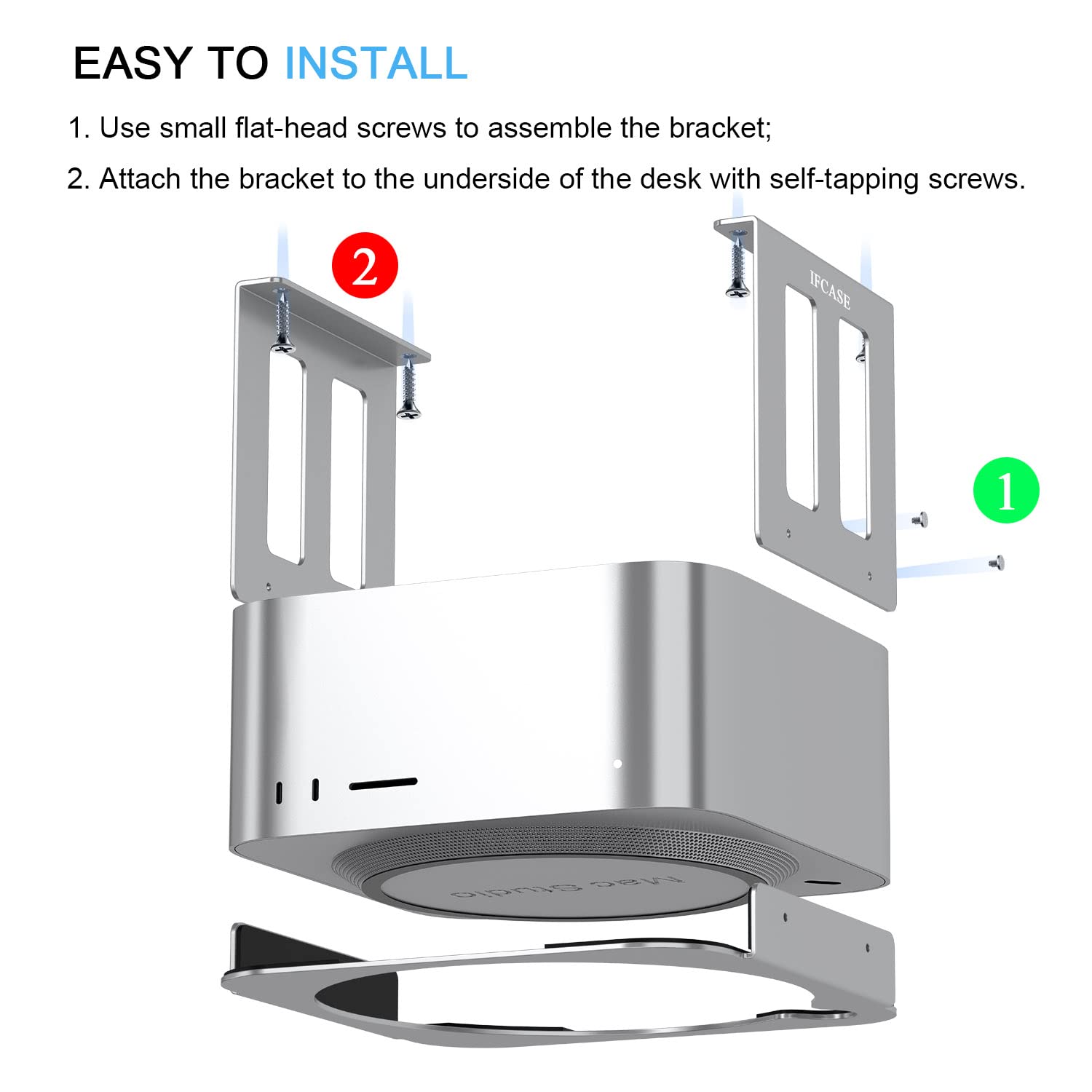 Ifcase Aluminum Under Desk Stand Mount For Mac Studio M2 M1 Max, Ultra With Anti Scratch Pad (Silver)