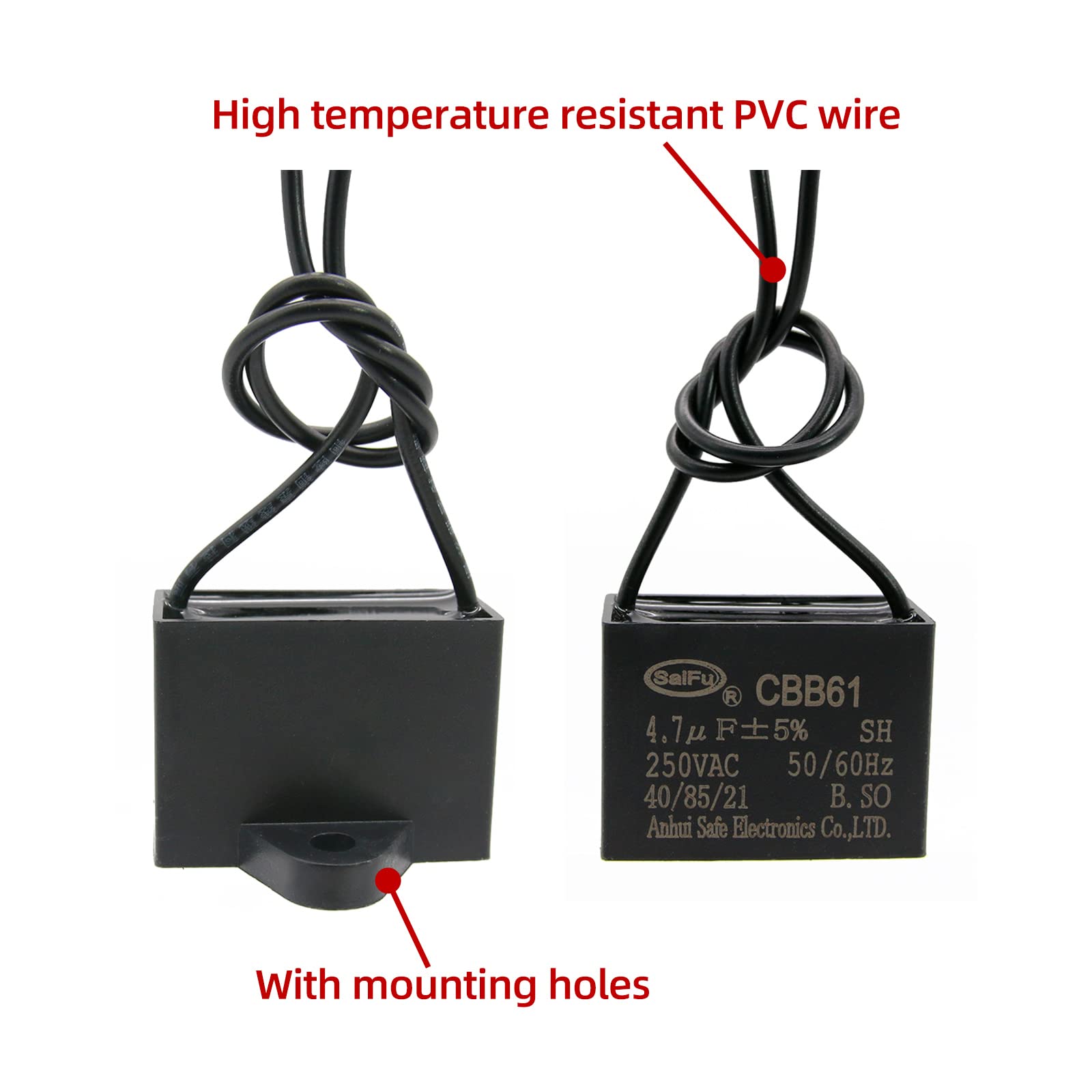 Akzytue Cbb61 Capacitor 4.7Uf 250V Ac Ceiling Fan 2 Wire 50/60Hz For Starting Electric Fan Generator Pump Motor (2 Pack )