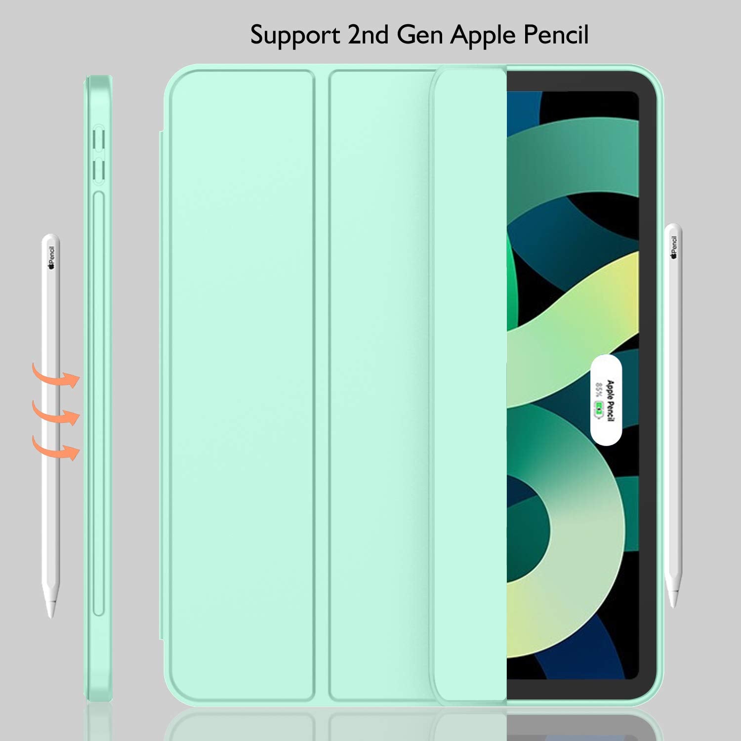 Imieet Ipad Air 11 Inch Case M3(2025) / M2 (2024), Ipad Air 5Th/4Th Generation Case 2022/2020 10.9 Inch With Pencil Holder,Trifold Stand Smart Case With Soft Tpu Back(Light Green)
