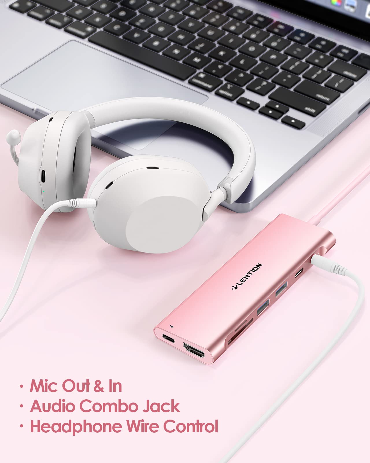 Lention 3.3Ft Long Cable Usb C Hub With 4K Hdmi, 2 Usb 3.0, Card Reader, Aux, Type C Data/Charging Compatible 2023 2016 Macbook