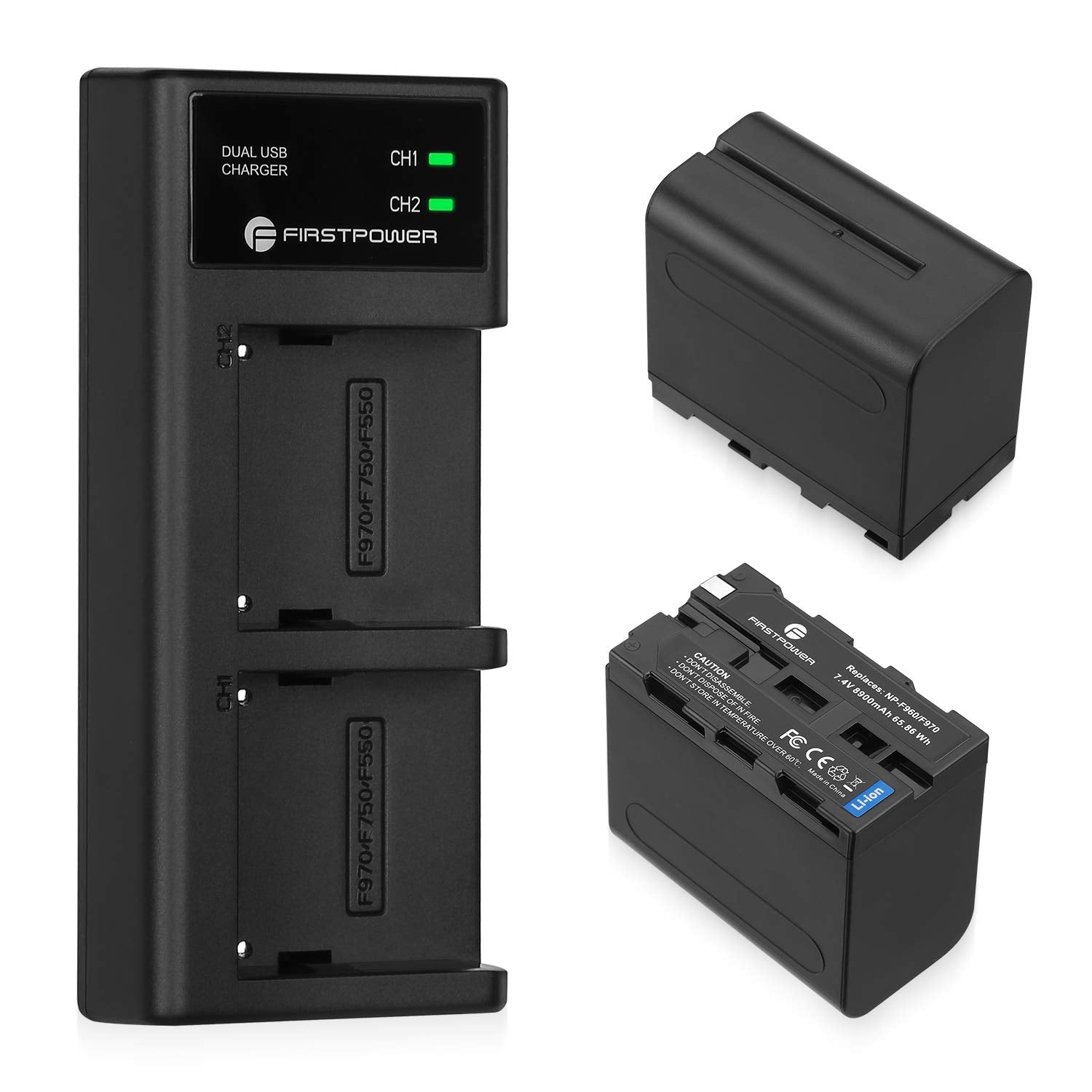 Firstpower 2 Pack Np F970 Batteries And Usb Dual Charger For Sony Np F970 F960 F950 F930 F750 F570 F550 F530 F330 Battery And So