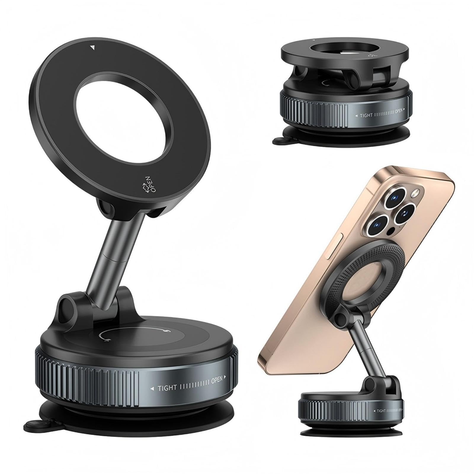 SRICH Upgraded Magnetic Phone Holder for Car, 360 Adjustable Vacuum MagSafe Car Mount, Reinforced 98 LBS Ultra Suction Cup Folda