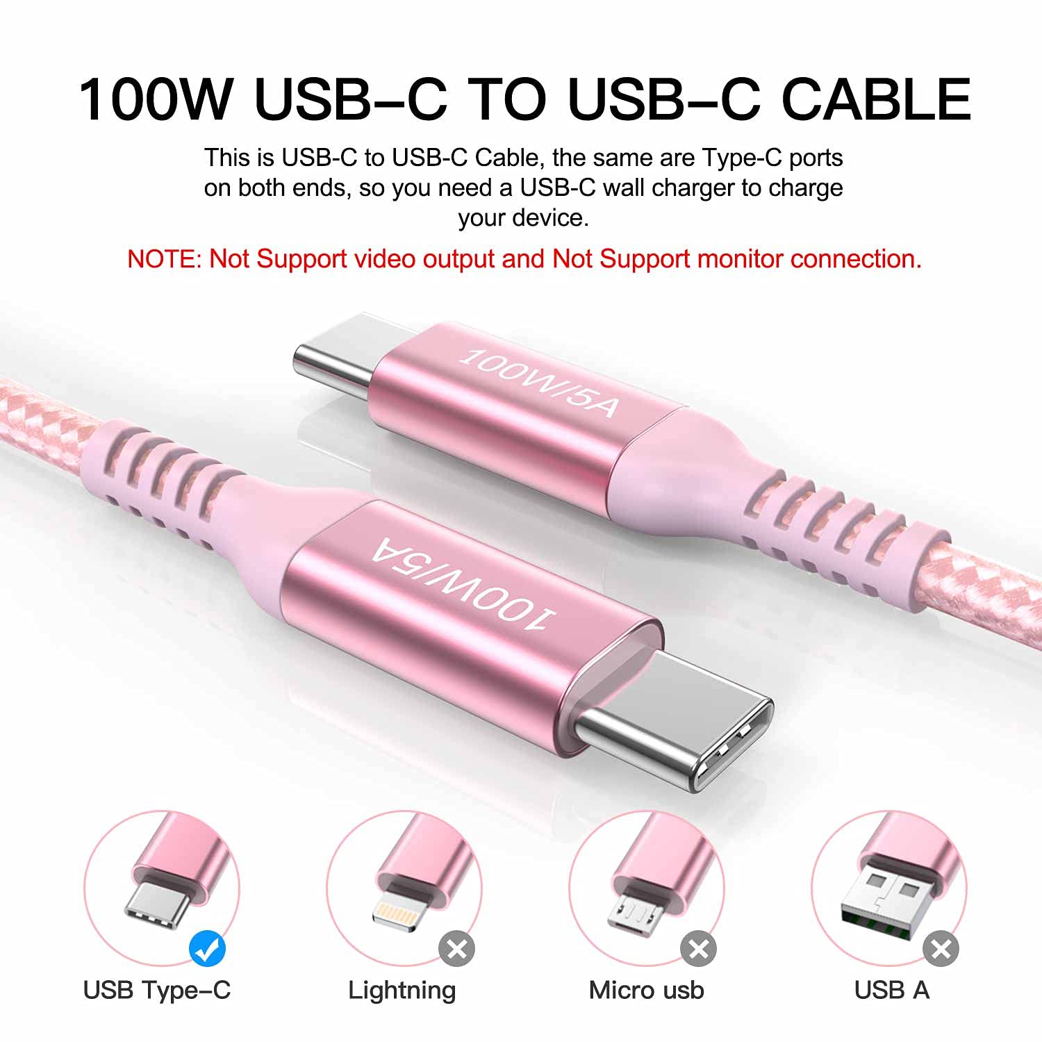 Awnuwuy 15Ft Usb C To Usb C 100W Cable Pink (2 Pack), Long Usb Type C Charger Fast Charging Braided Cable Compatible With Iphone