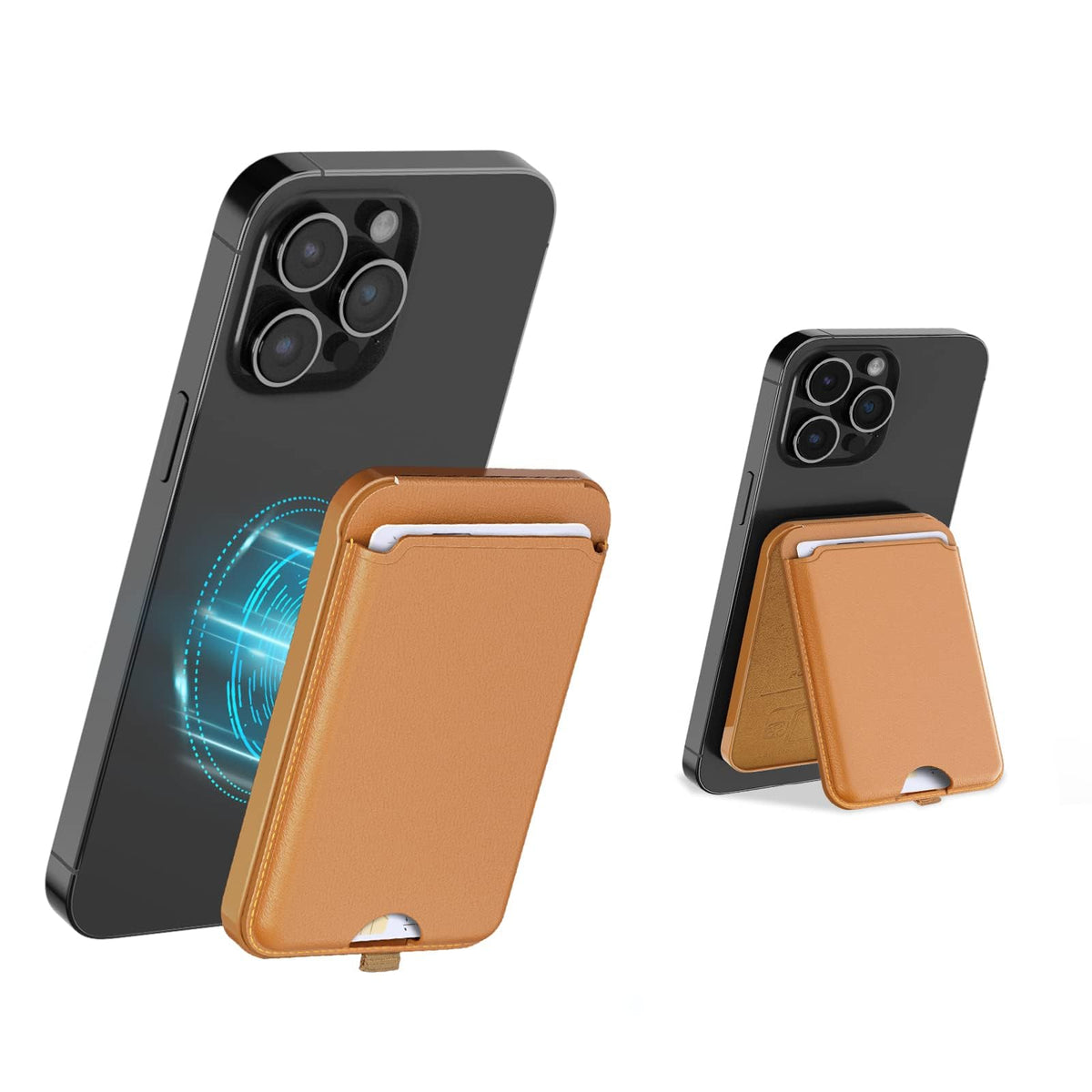 Ss Magnetic Card Holder Compatible For Magsafe, Magnetic Phone Wallet Leather With Adjustable Stand, Compatible For Iphone 14/13/12 Series(Not For 13 Mini /12 Mini) Khaki