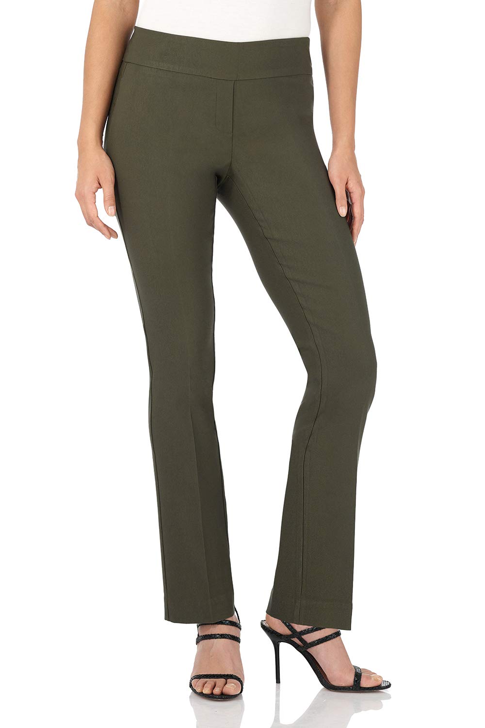 Rekucci Womens Ease Into Comfort Straight Leg Pant With Tummy Control (10 Short, Olive)