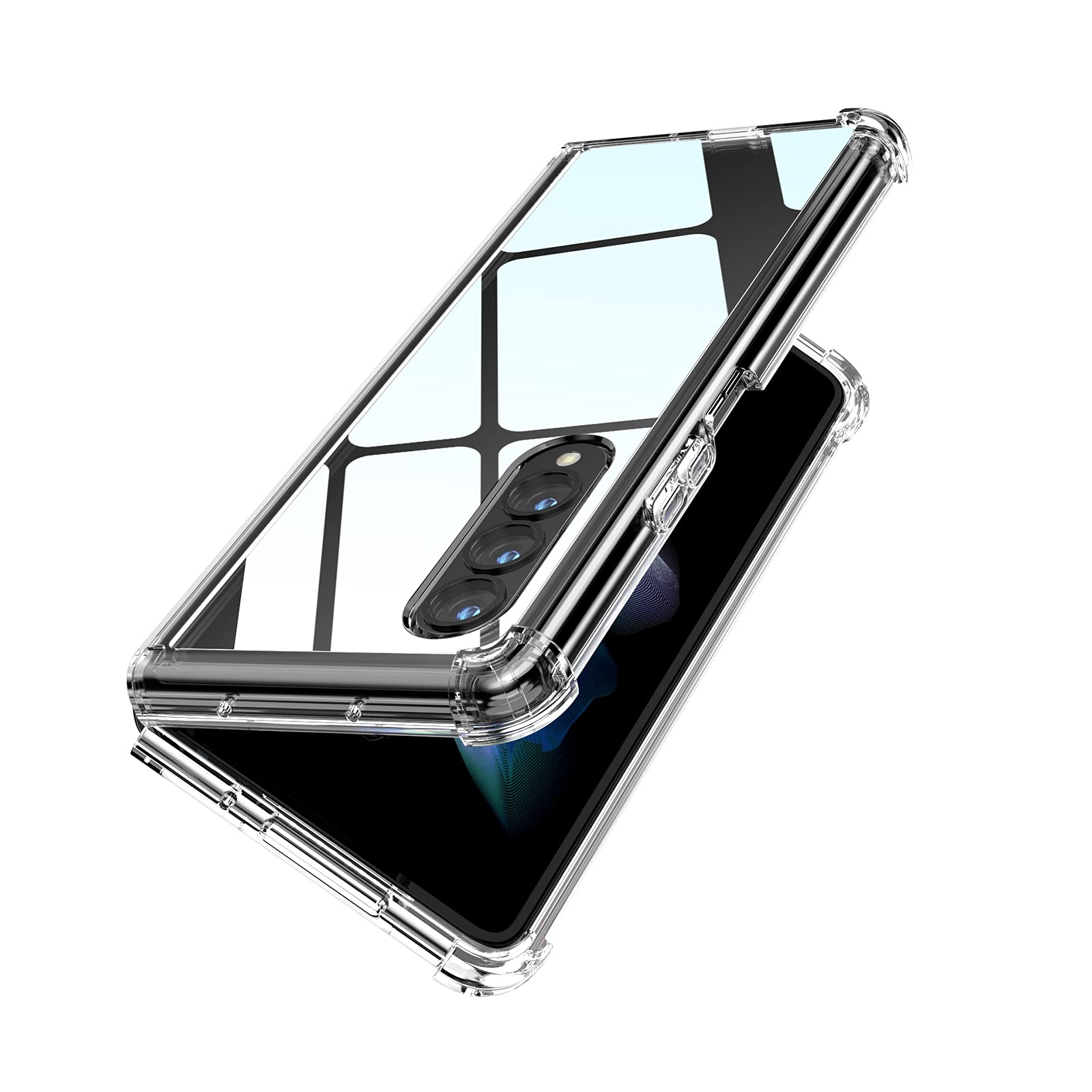 MAKAVO for Samsung Galaxy Z Fold 3 5G Case [Enhanced Corner Protection] Non-Yellowing Crystal Soft TPU Bumper Shockproof Hard Cl