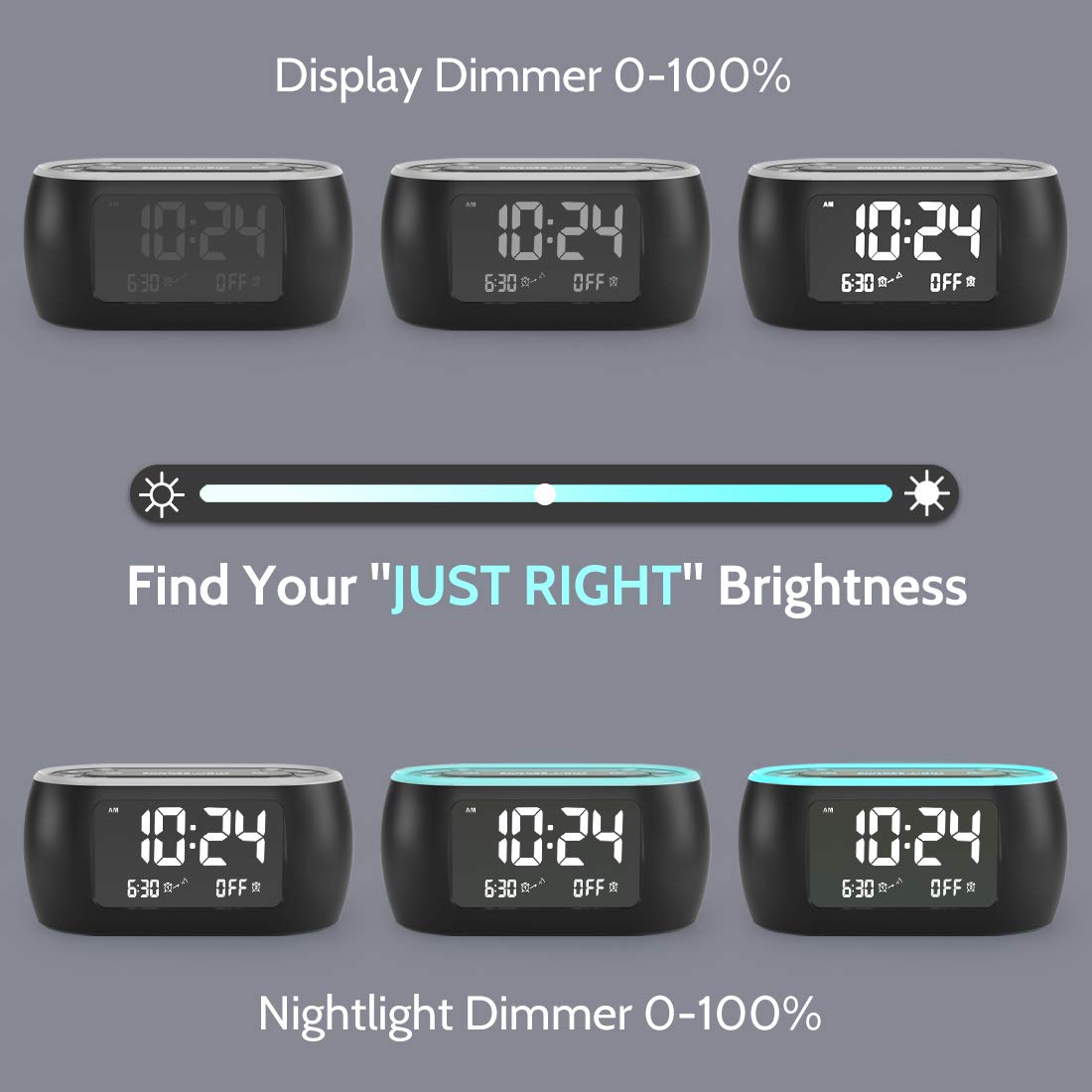 Housbay Glow Small Alarm Clock Radio For Bedrooms With 7 Color Night Light, Dual Alarm, Dimmer, Usb Charger, Battery Backup, Nap