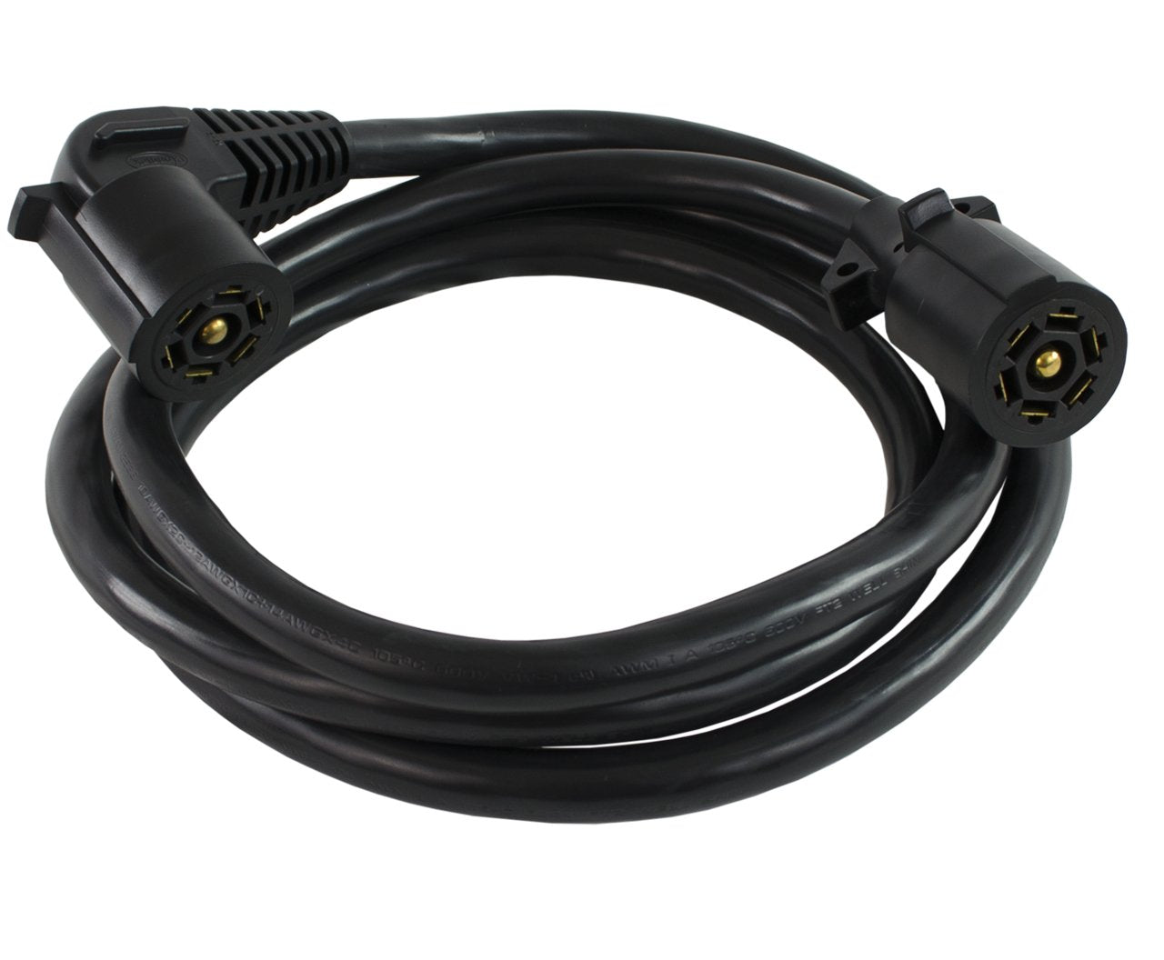 Conntek Double End 7 Way Plug Inline And Elbow Trailer Cord (Black, 8 Feet)