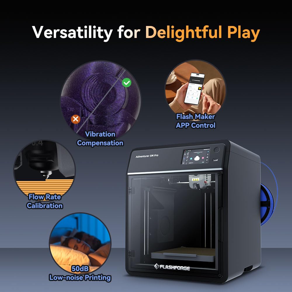 Flashforge Adventurer 5M Pro 3D Printer, One-Click Auto-Printing Max 600Mm/S High-Speed With 0.4/0.6Mm Nozzle Bundle, Corexy Str