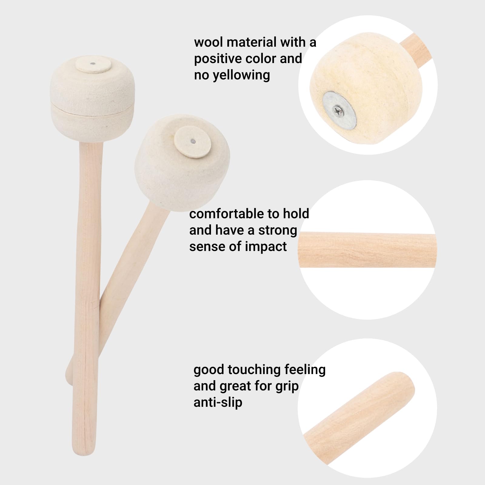 2Pcs Wool Felt Drum Mallet Drum Stick With Wooden Handle Precussion Instrument Band Accessories 12.6 X 2.3 X 2.3In For Snare Dru