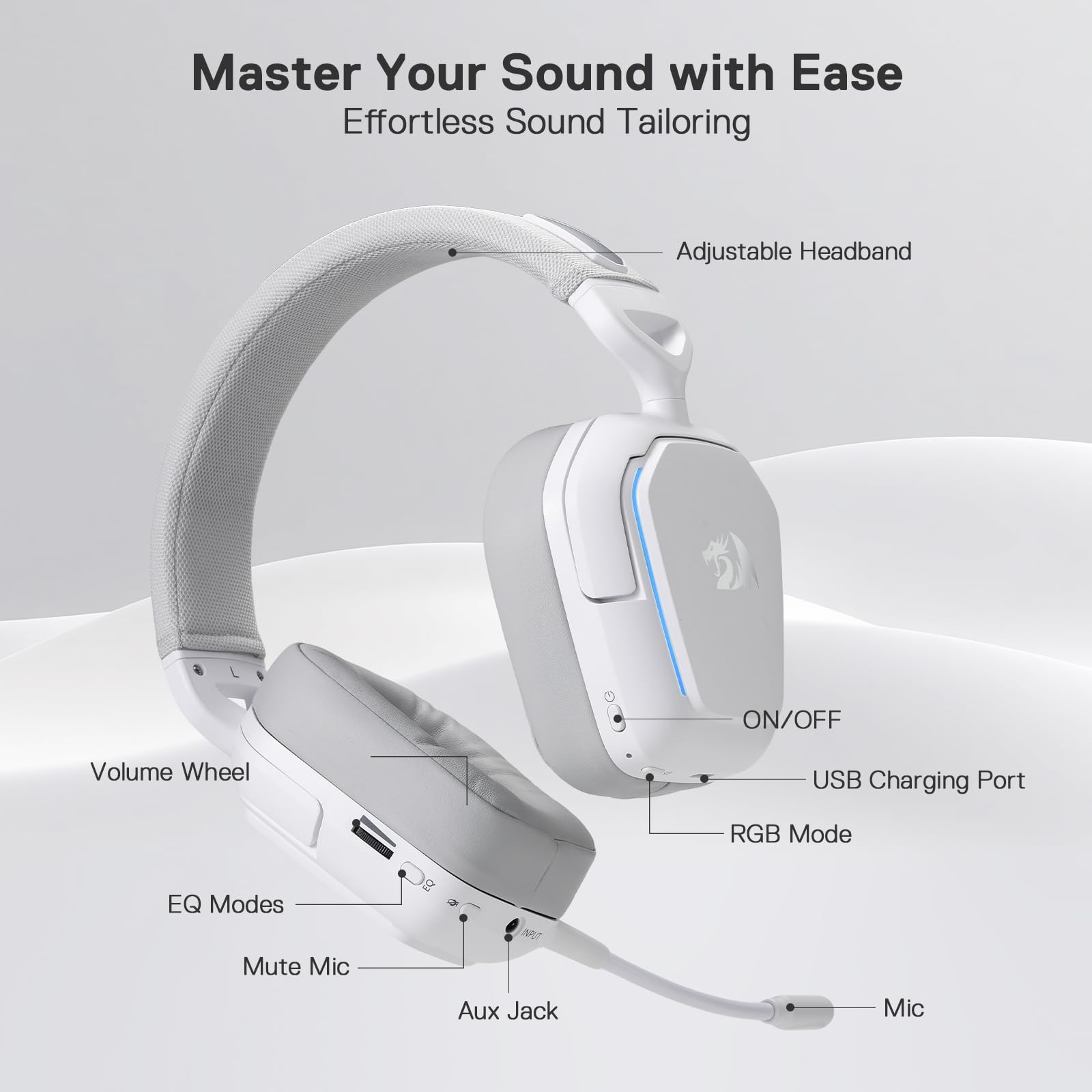 Redragon H868 3-Mode Wireless Rgb Gaming Headset, 7.1 Surround Sound, 40 Mm Drivers, Leather Foam Ear Pads, Noise-Canceling Micr