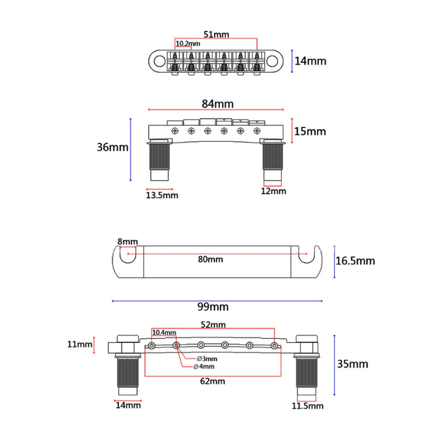 Swhmc Gold Electric Guitar Tune O Matic Roller Saddle Bridge & Tailpiece With Studs Set For Les Paul Lp Sg Style Electric Guitar