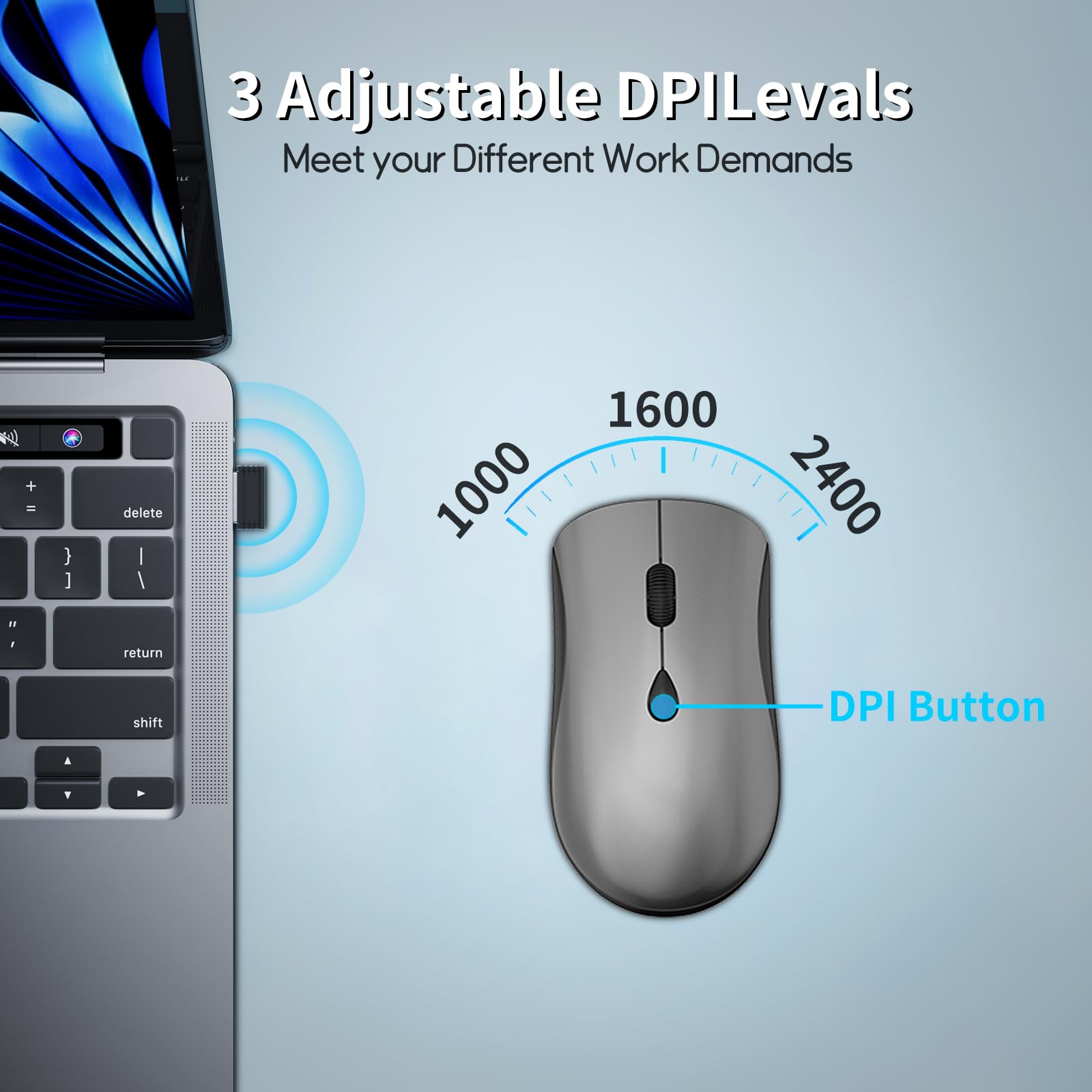 Wireless Mouse For Chromebook, Laptop, Pc, Macbook, Slim Portable Optical Computer Mouse With Usb Mini Receiver, Quiet Click, 24
