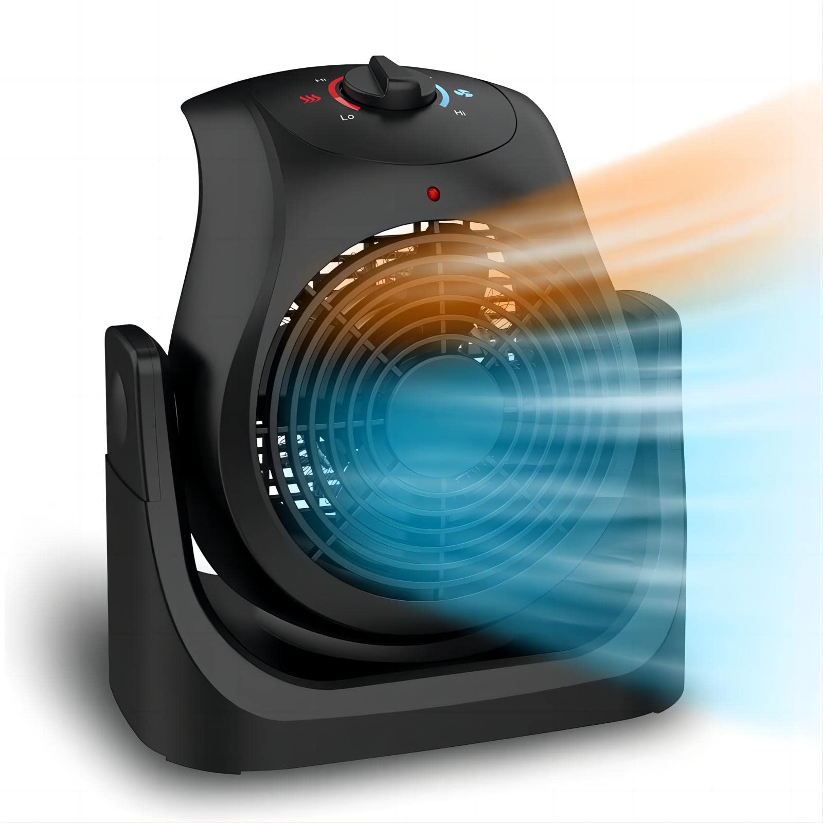 Lifeplus 2 In 1 Heater Fan Combo, Portable Cooling Desk Fan, Air Circulator Fan 45 Tilt, 2 Wind Speeds, 1500W Overheat Protectio