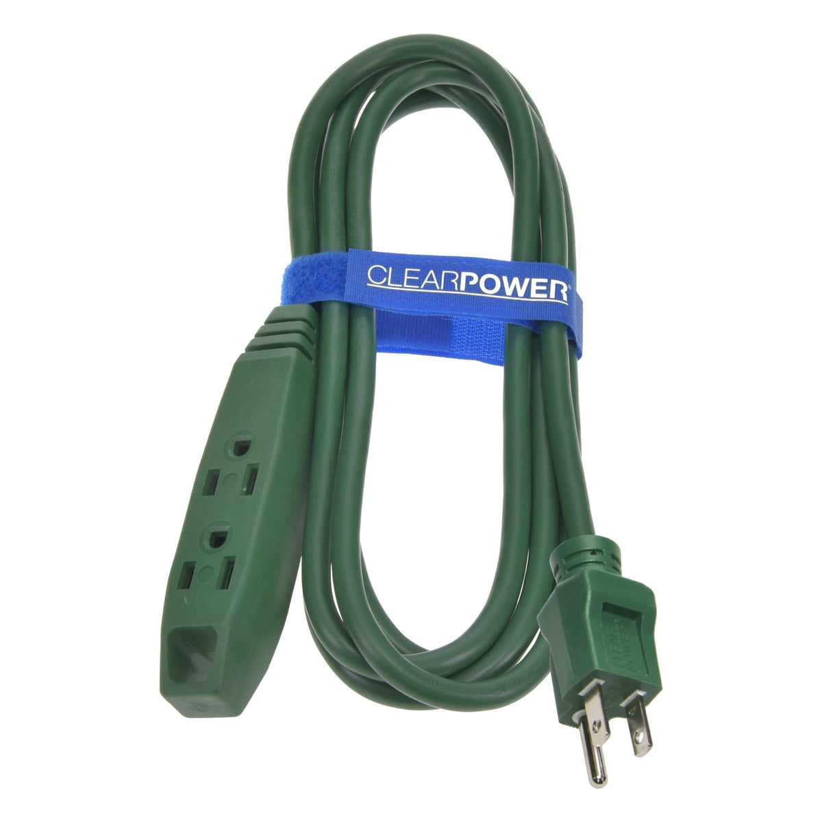 Clear Power Outdoor Extension Cord - 9 Ft, Green | Lawn & Garden, 16/3 Sjtw, 3-Outlet, Water & Weather Resistant, Flame Retardan