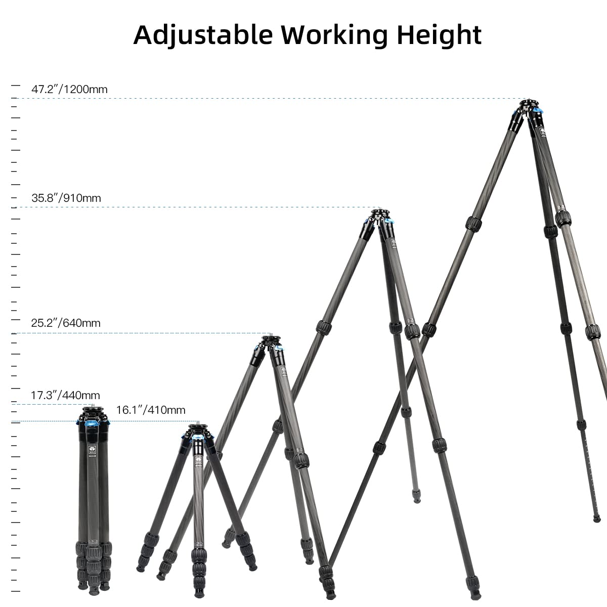 Sirui 47.2 Carbon Fiber Tripod, Lightweight Compact Camera Tripod For Travel, 4-Section Legs, Twist Locks, Detachable Steel Spik