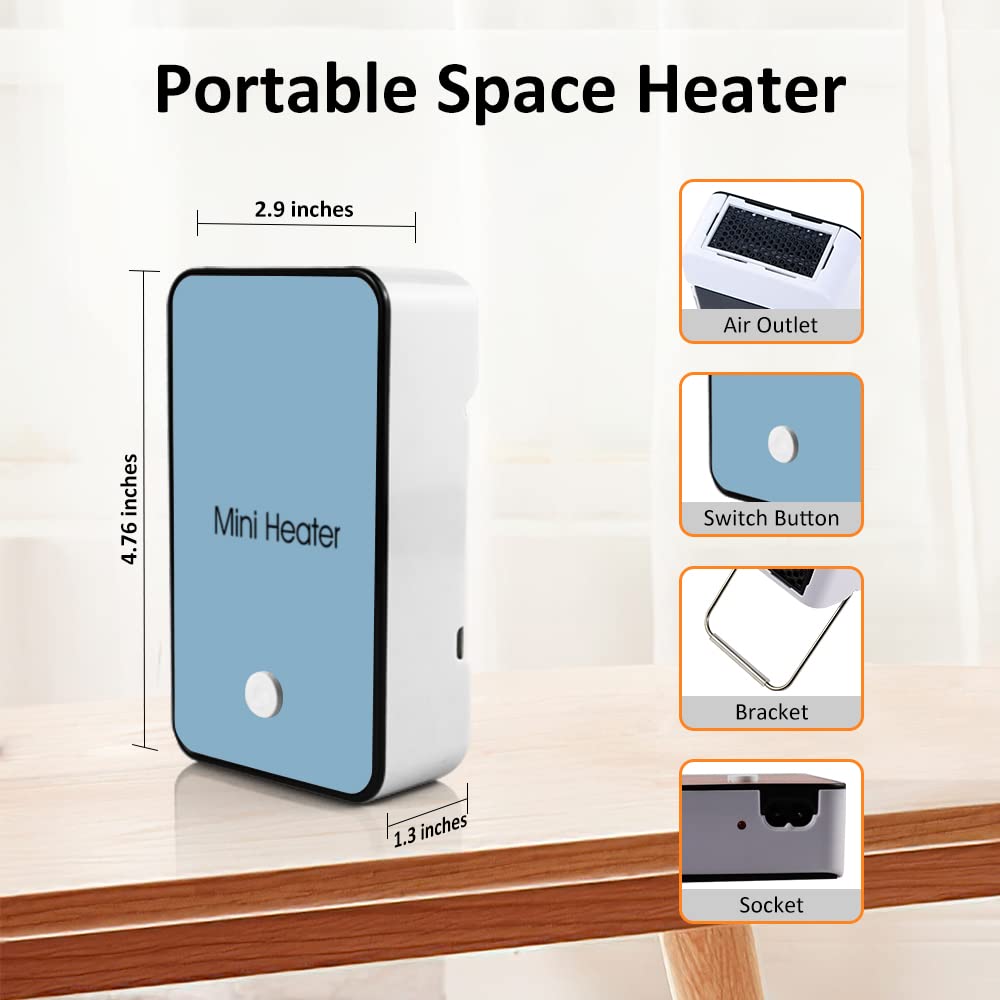 Portable Space Heater Youcidi Mini Desk Heater Electric Fan Air Warmer For Room/Office/Desktop Blue