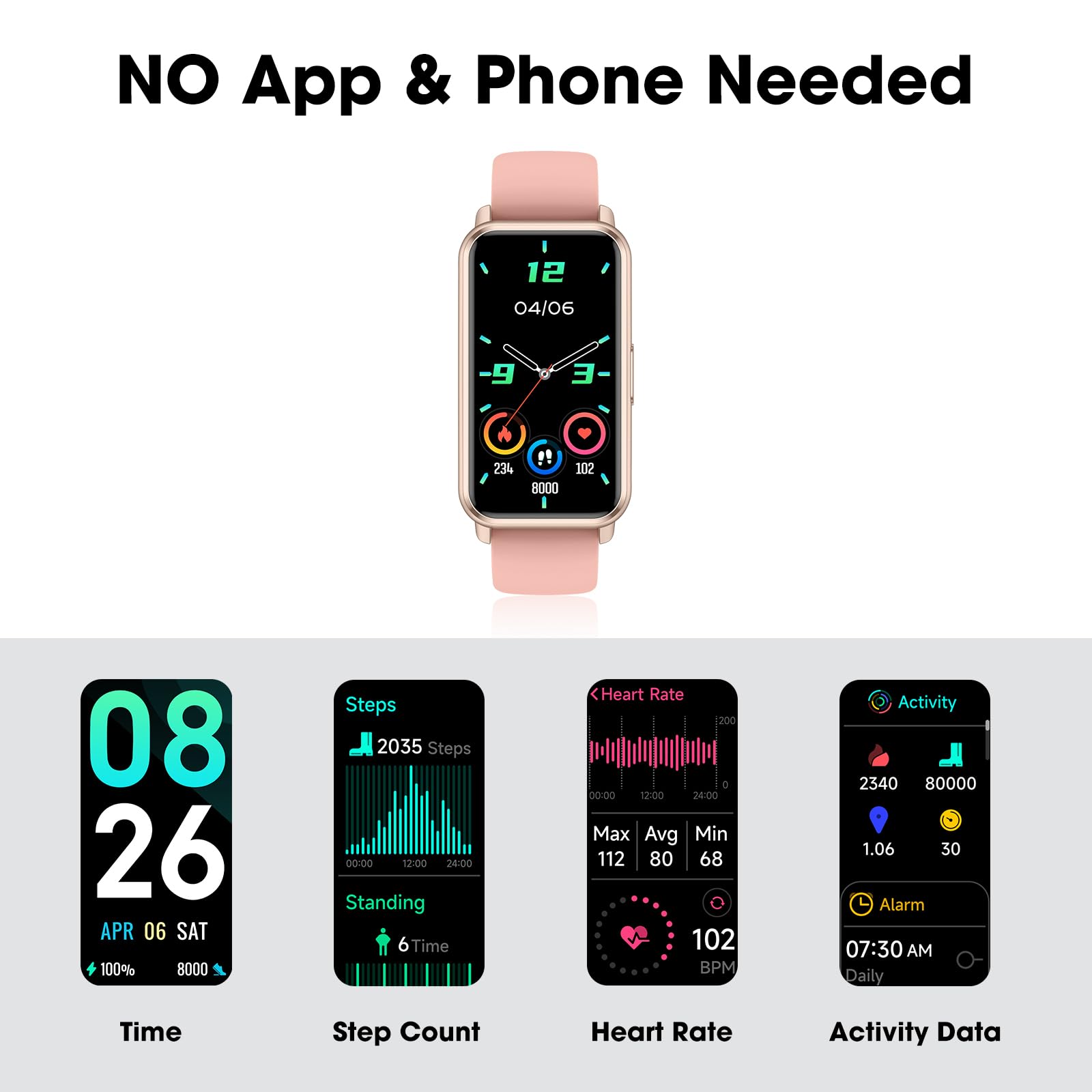 Long Battery Pedometer Watch 14 Days Battery Life, Slim Design No App/Phone Required Fitness Tracker, 50 Meters Waterproof Smart