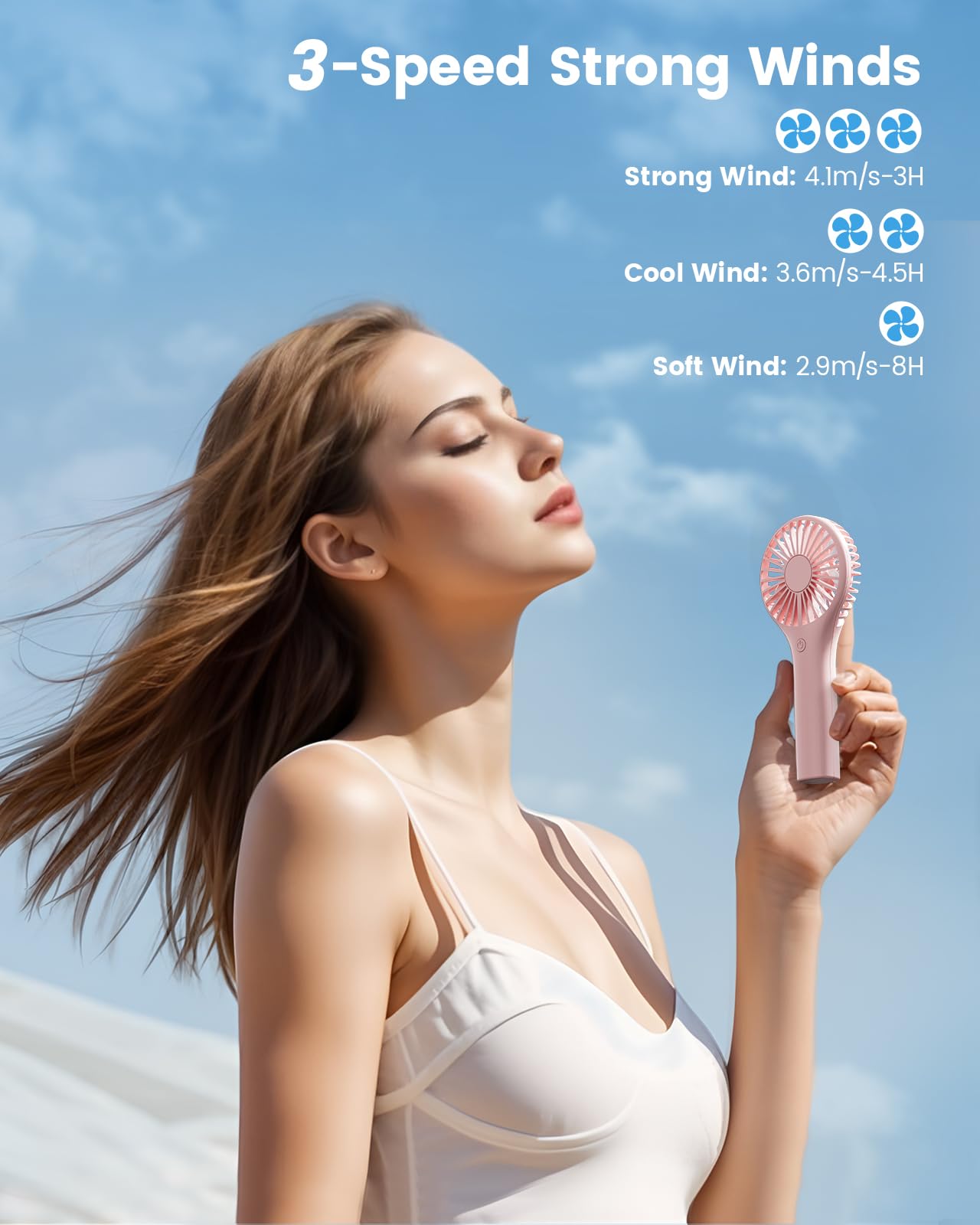 Handheld Fan 2 Packs, Portable Fan Mini Fan Powerful Hand Fan With 3 Speeds, Usb Rechargeable Personal Fan, Makeup Lash Fan For