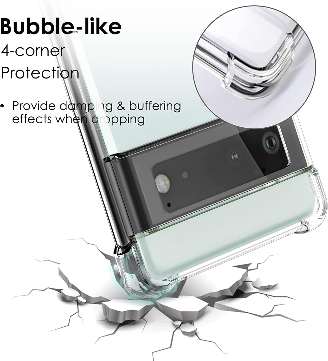 Kiomy Google Pixel 6A Case Diamond Clear With Hybrid Anti Yellow Design Hard Pc Back Shell With Tpu Raised Bezel Shockproof Bump