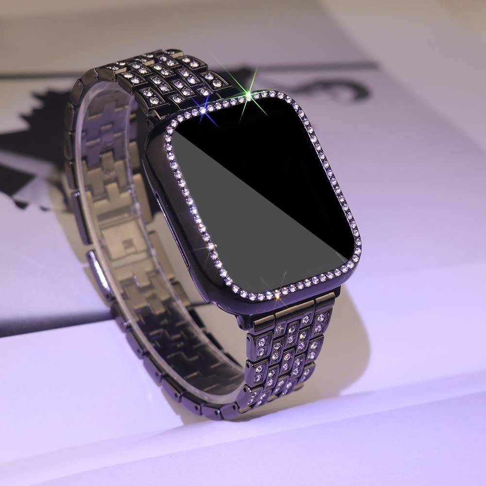 Supoix Compatible With Apple Watch Band 38Mm + Case, Women Jewelry Bling Diamond Rhinestone Replacement Metal Strap &Soft Tpu Pr