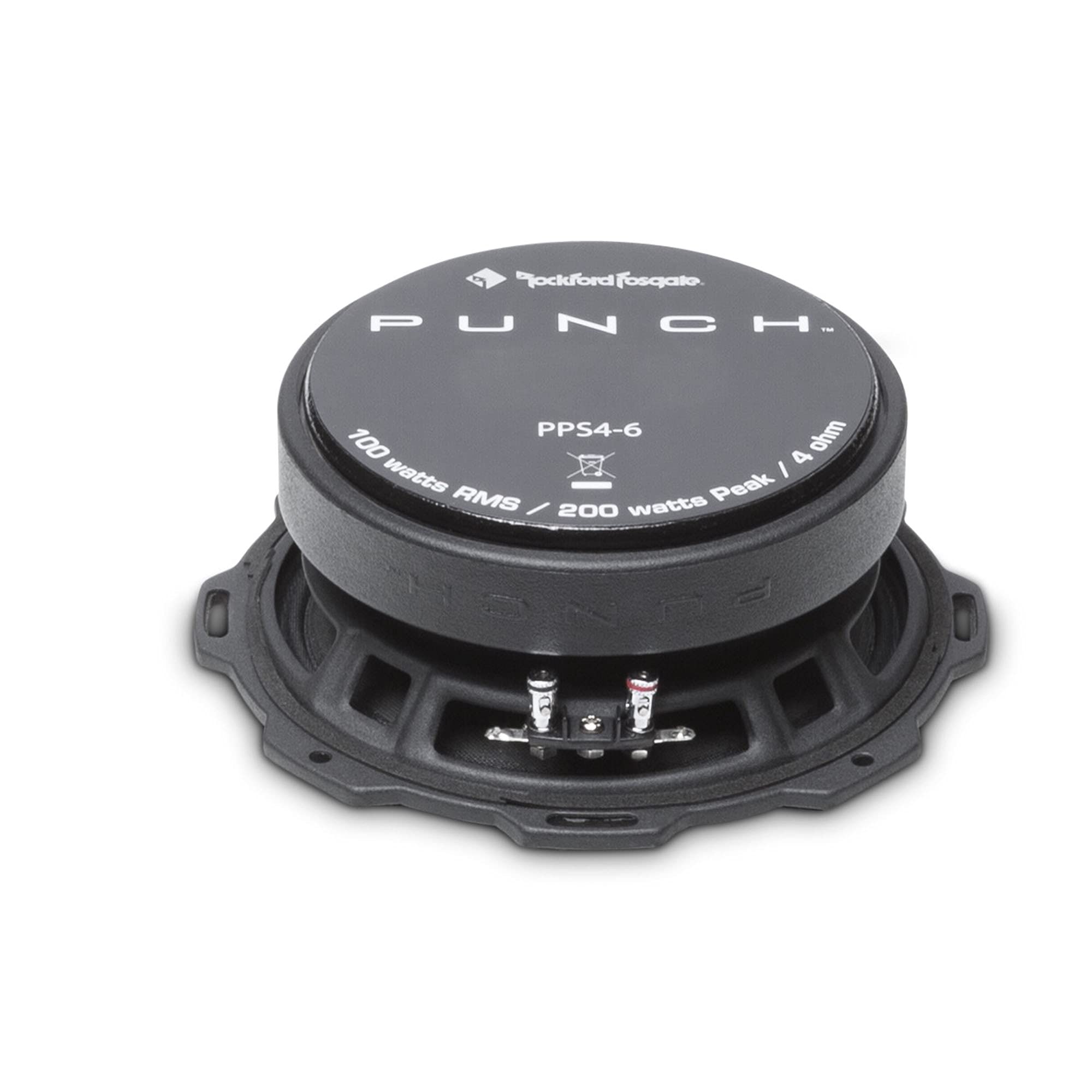 Rockford Fosgate Pps4 6 6.5' 800W 4 Ohm Impedance Mid Range Car Speakers 4 Pack With Fiber Reinforced Paper Cone And Stamp Cast Aluminum Frame