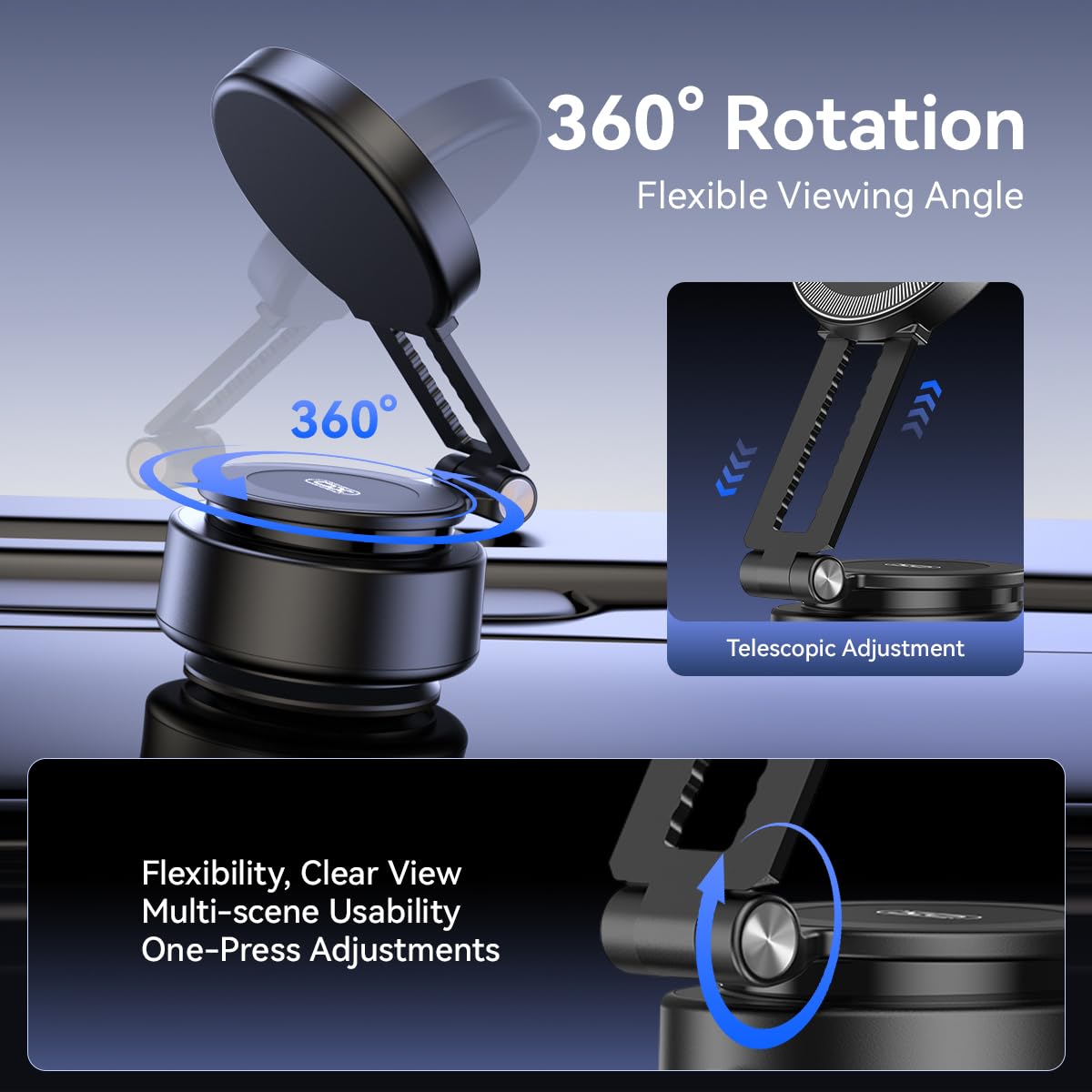 Electric Vacuum Suction Car Phone Holder, 360 Rotation Magnetic Phone Holder For Car Foldable Strong Suction Adjustable Car Phon