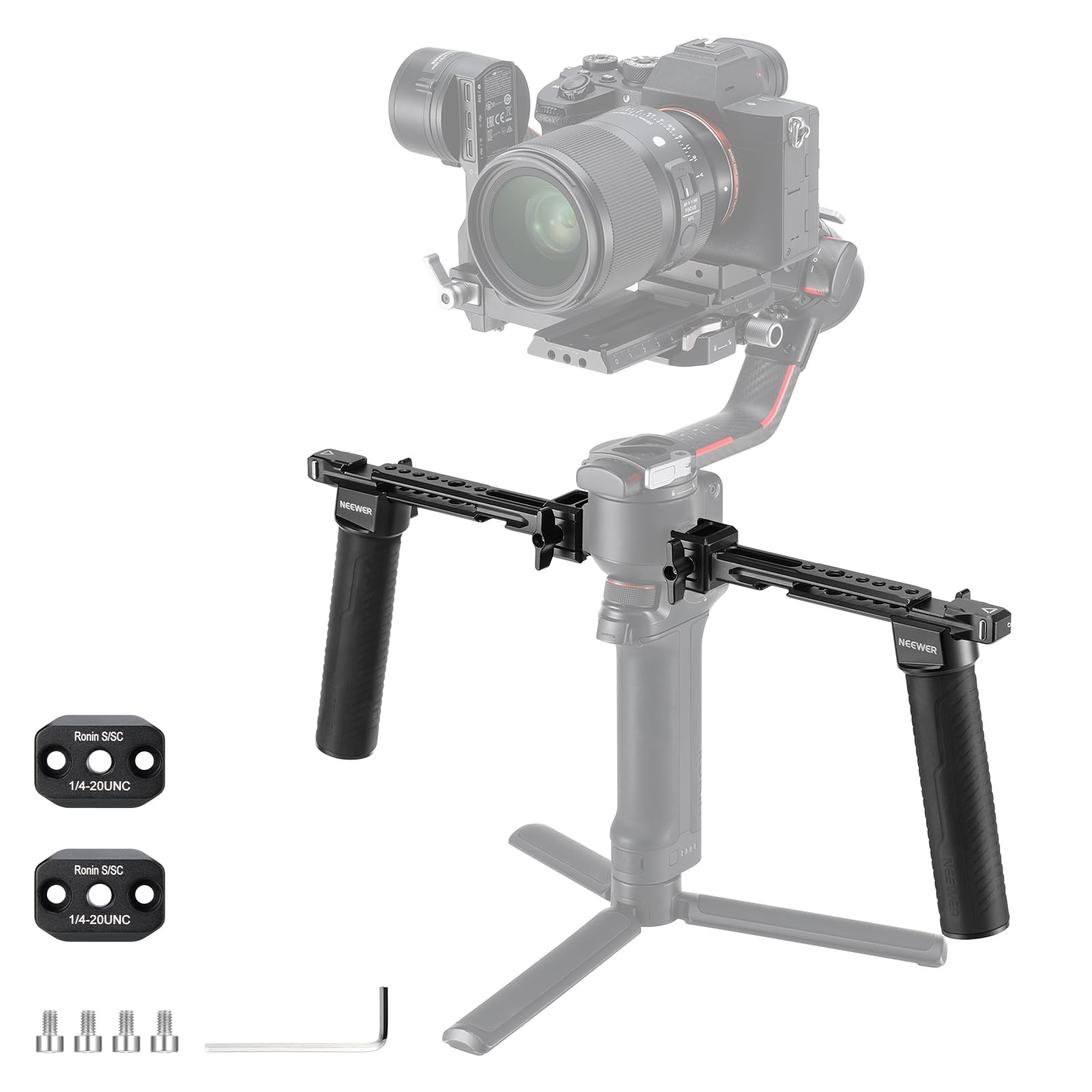 Neewer Dual Handgrip Compatible With Dji Rs4 Rs4 Pro Rs3 Rs3 Pro Rs2 Rsc2 Ronin S Sc Gimbal, Dual Handle Kit With 2 Mini Nato Ra