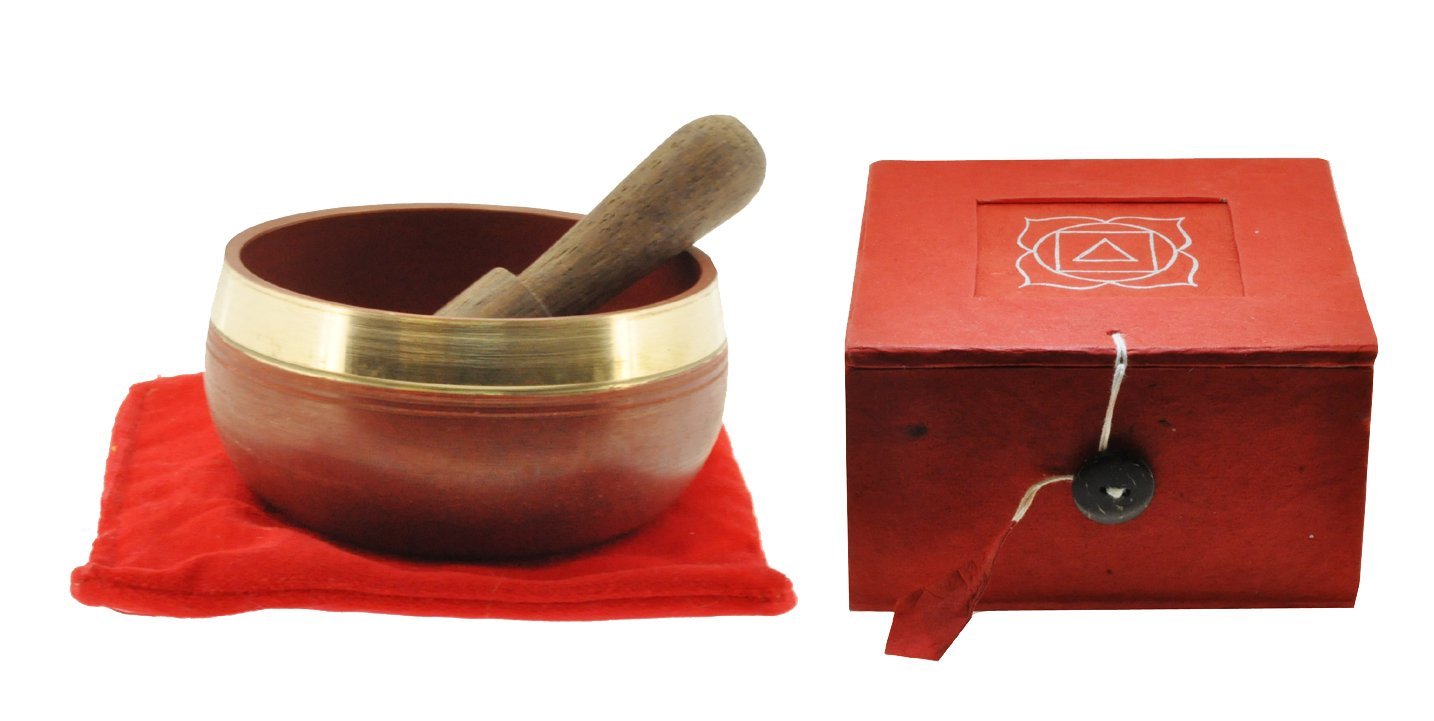 Dharmaobjects Tibetan Palm Size Root Chakra Premium Singing Bowl Gift Set