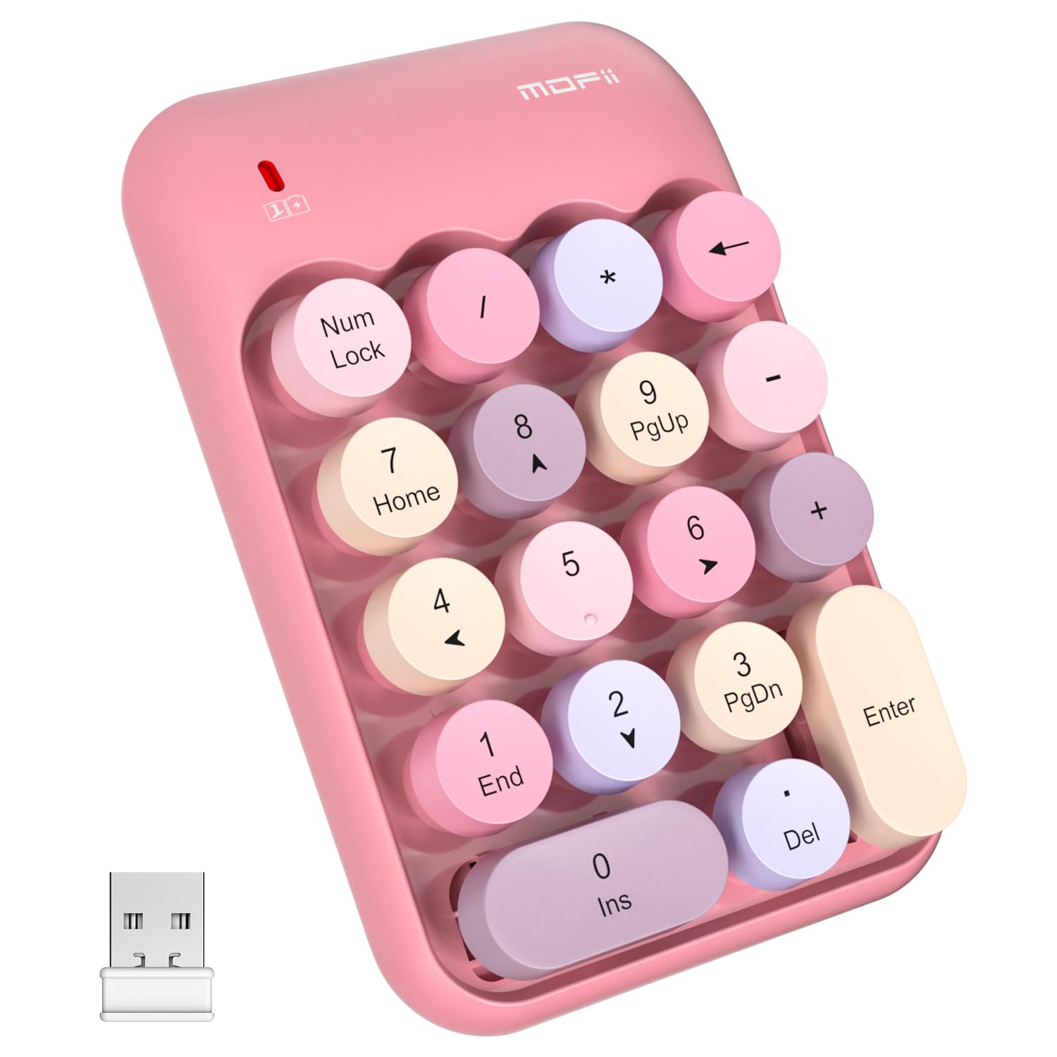 Mofii Wireless Number Pads   Pink Numeric Keypad 18 Keys Usb 2.4G Round Keycap Colorful Extensions Keypads, Financial Accounting
