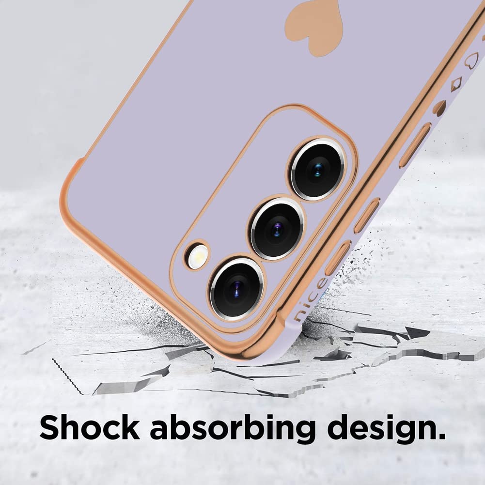 Kanghar Compatible With Samsung S23 Plus 5G Case For Women Girl, Plating Edge Cute Love Heart Soft Tpu Bumper With 4 Corners Sho
