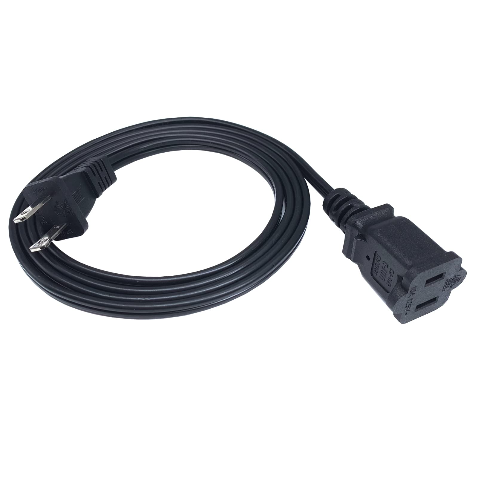 Black Extension Cord, 2 Prong Short Indoor Small Power Cable Male To Female, 18 Awg Us Outlet Two Prong, Nema 5 15P To Nema 5 15