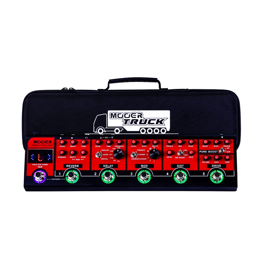 Mooer Red Truck Combined Multi Effects, Analogue Boost, Overdrive And Distortion Warm Tones, Multi Modulation, Stereo Reverb And Delay Ambience Effects With Tap Tempo Synchronization
