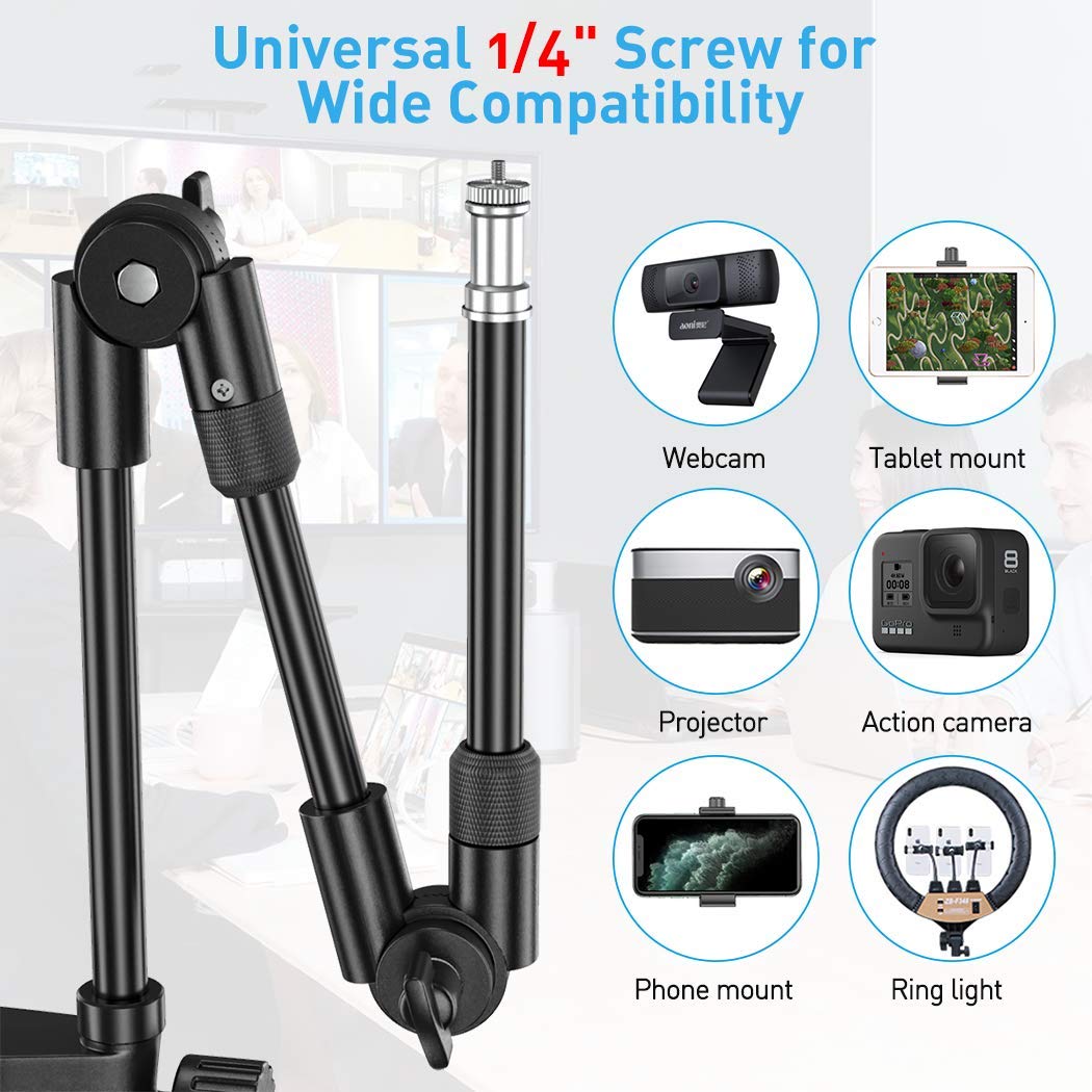 Kdd Webcam Stand Camera Mount With Phone Holder, 22 Inch Foldable Flexible Gooseneck Cell Phone Clamp & Table Projector Mount, For Logitech C922 C930E C920S C920 C960 Brio 4K, Gopro Hero 8 7 6 5