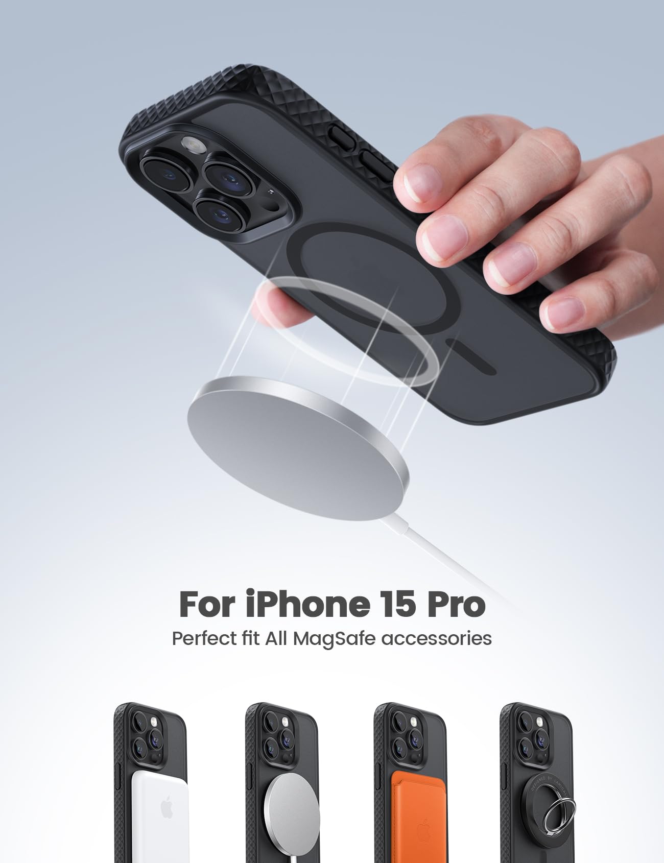 Lamicall Magnetic Case For Iphone 15 Pro, For Magsafe   [Diamond Textured Anti Slip Edge] [Military Grade Shockproof Protection]