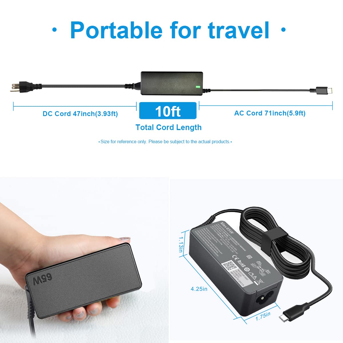 65W Type C Usb C Charger For Lenovo Chromebook 100E 300E 500E C330 C340 S330 Yoga C930 C740 S730 730 730S 720 910 920 Thinkpad X1 Carbon 5Th 6Th 7Th 8Th Gen T480S T490S T580S T580 T590 T480 E480