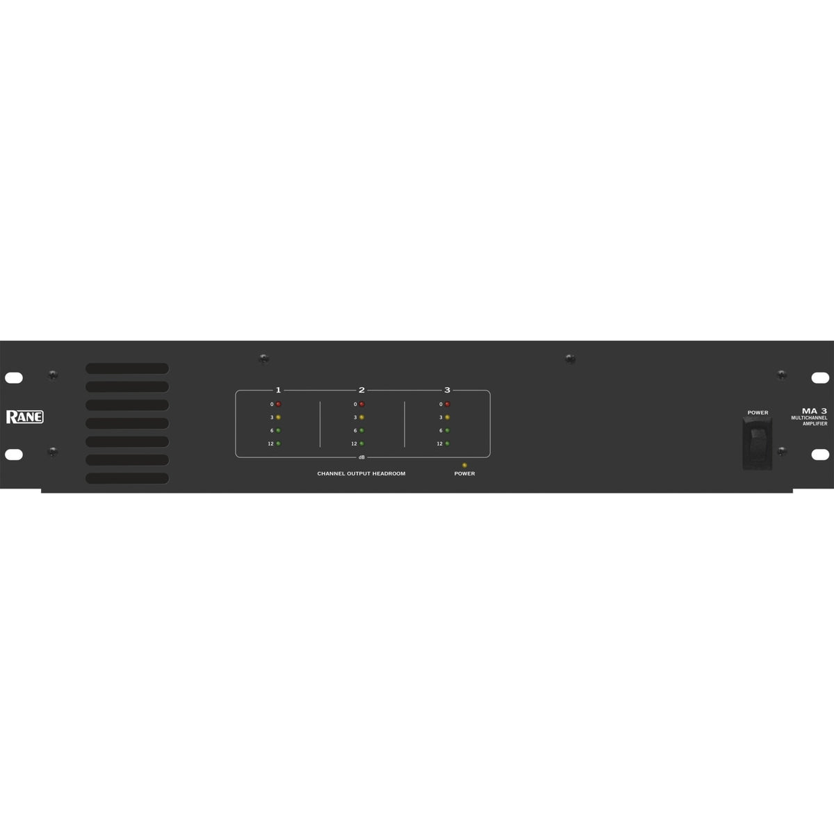 Three-channel amplifier designed to operate reliably in commercial environments