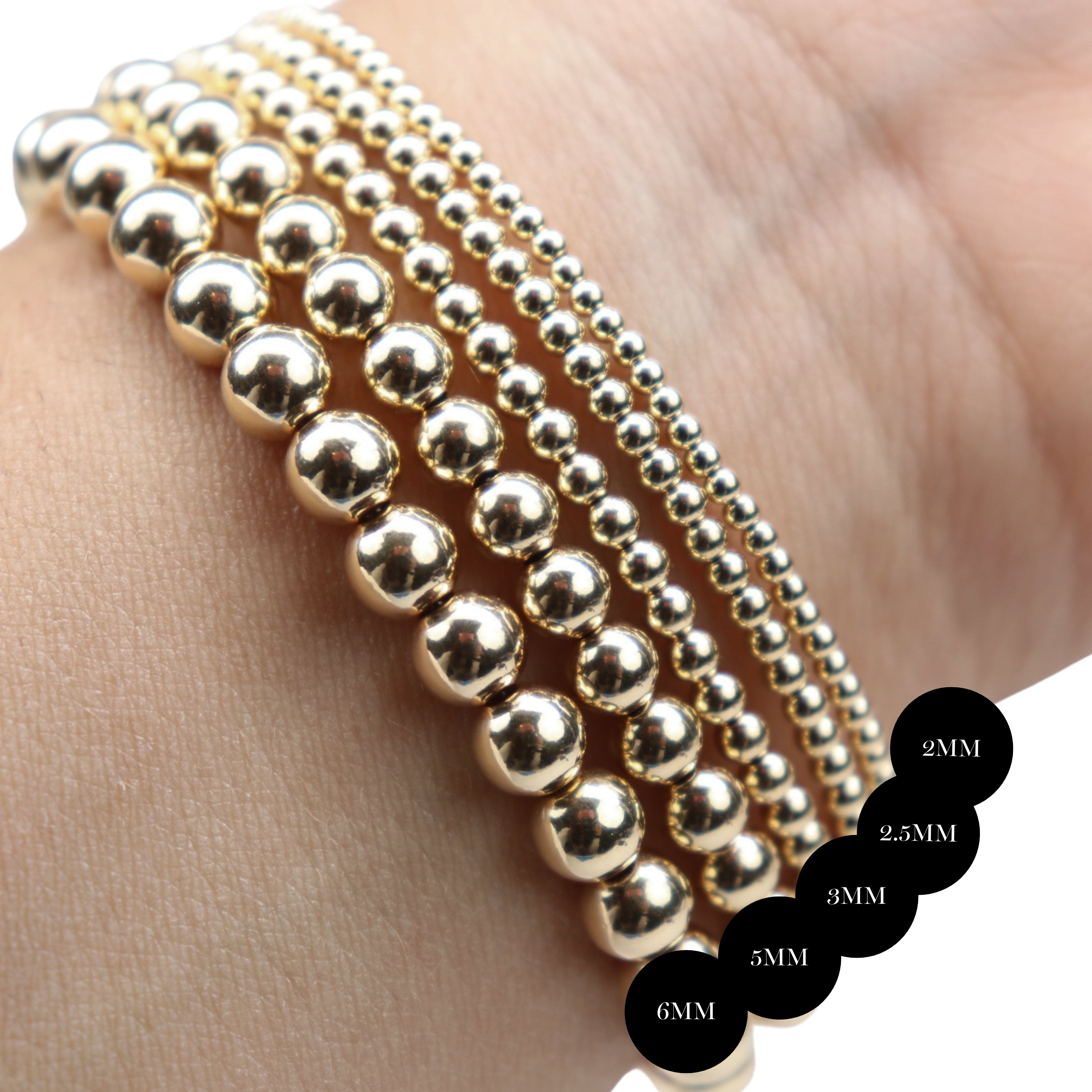 Stretchy Gold-Fill Beaded Bangle Bracelets, 14/20 Gold-Filled, 6.5" Diameter