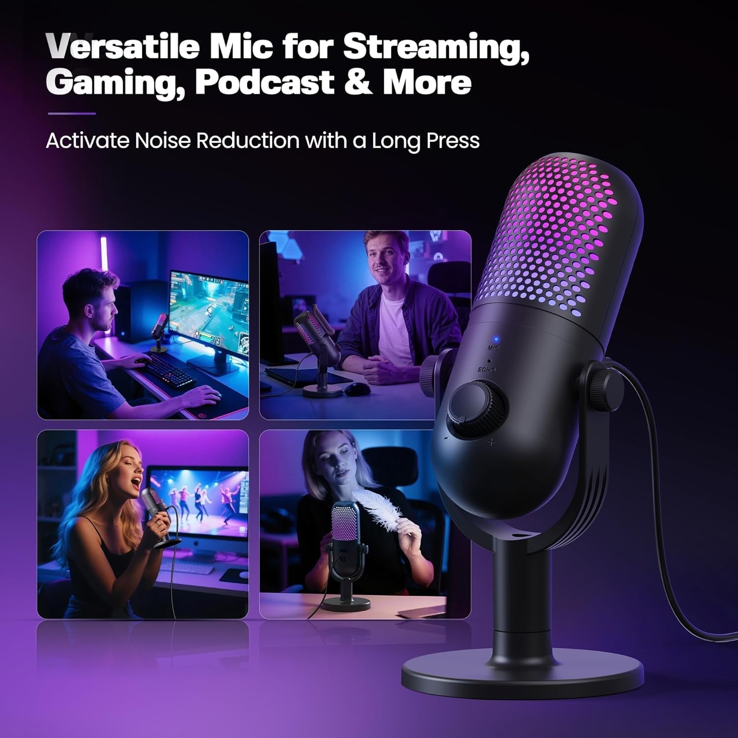 USB Microphone for PC Gaming: Condenser Microphone with RGB