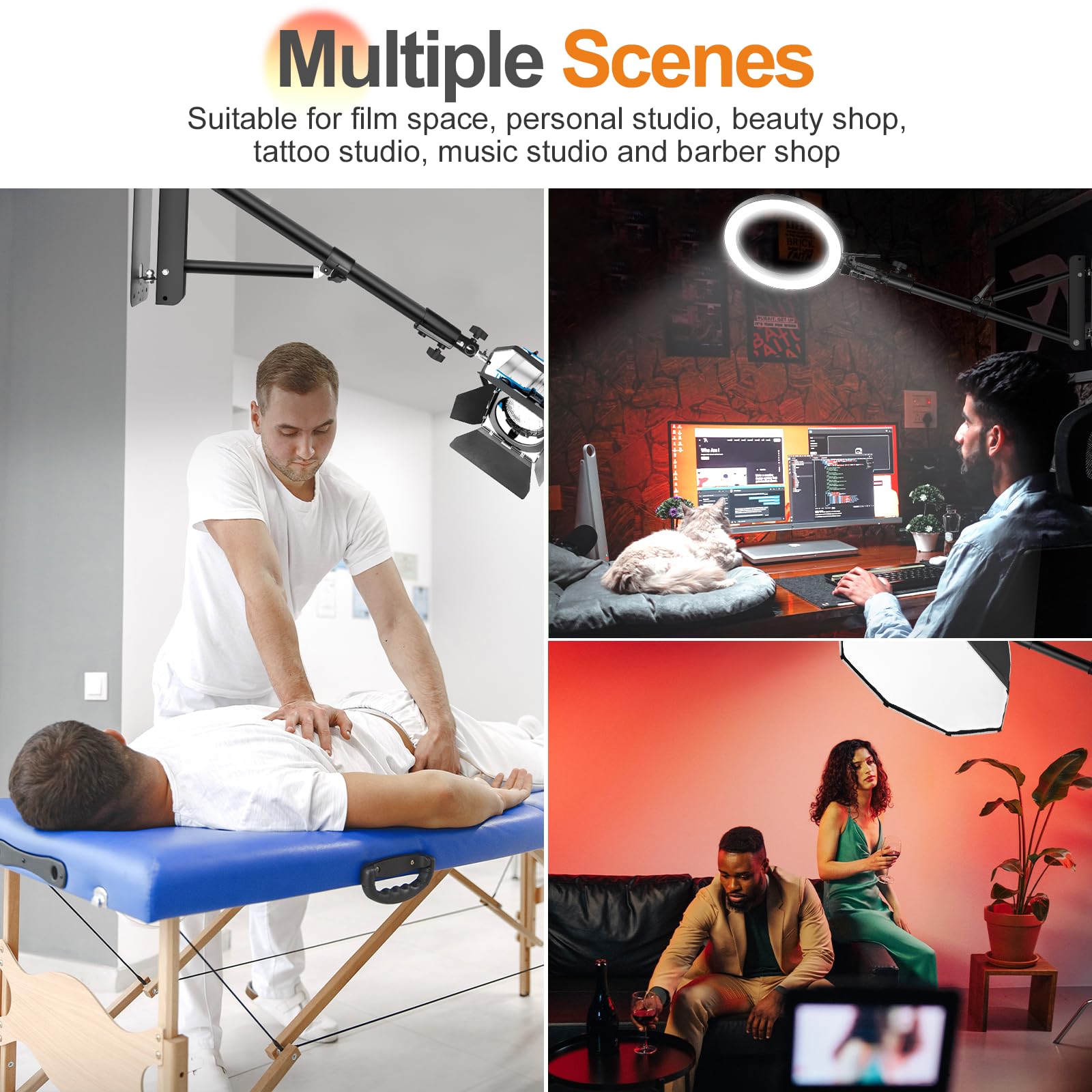 Ring Light Wall Mount   52In/132Cm, Fotoumgl Adjustable Wall Mount Ring Light Triangle Boom Arm Support 180 Flexible Rotation Fo