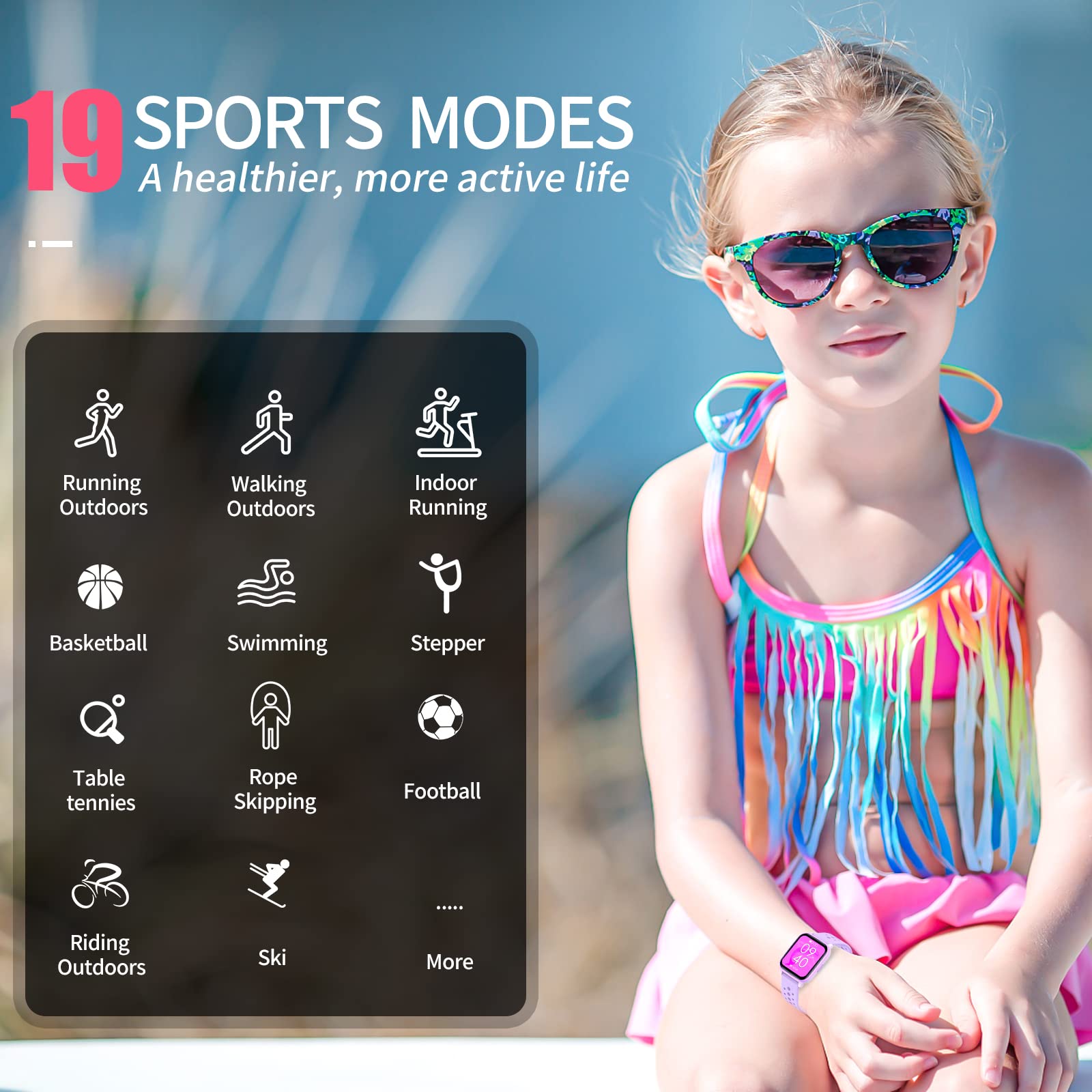 Hengto Kids Smart Watch With 20 Sports Modes, Fitness Tracker For Girls Boys Age 6+ With Sleep Monitor, Step Counter, Alarm Cloc