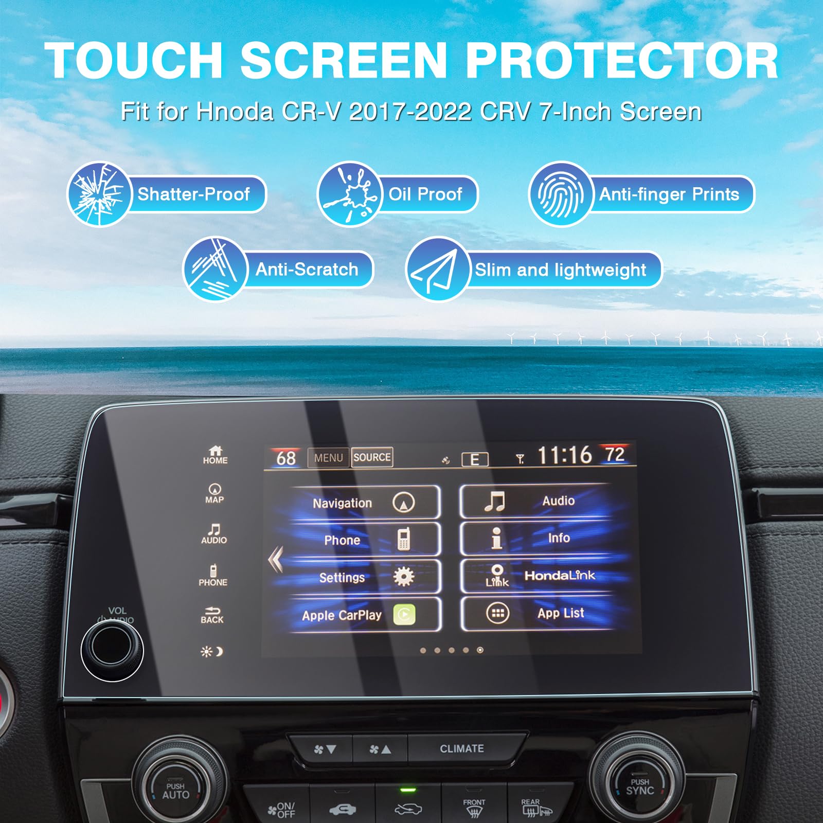 Karltys 2 Pack 2022 Crv Screen Protector For 2017 2022 Honda Cr V Ex Ex L Touring 7 Inch Touchscreen, Hd Clear, Anti Glare Navigation Tempered Glass Protector For Cr V Accessories
