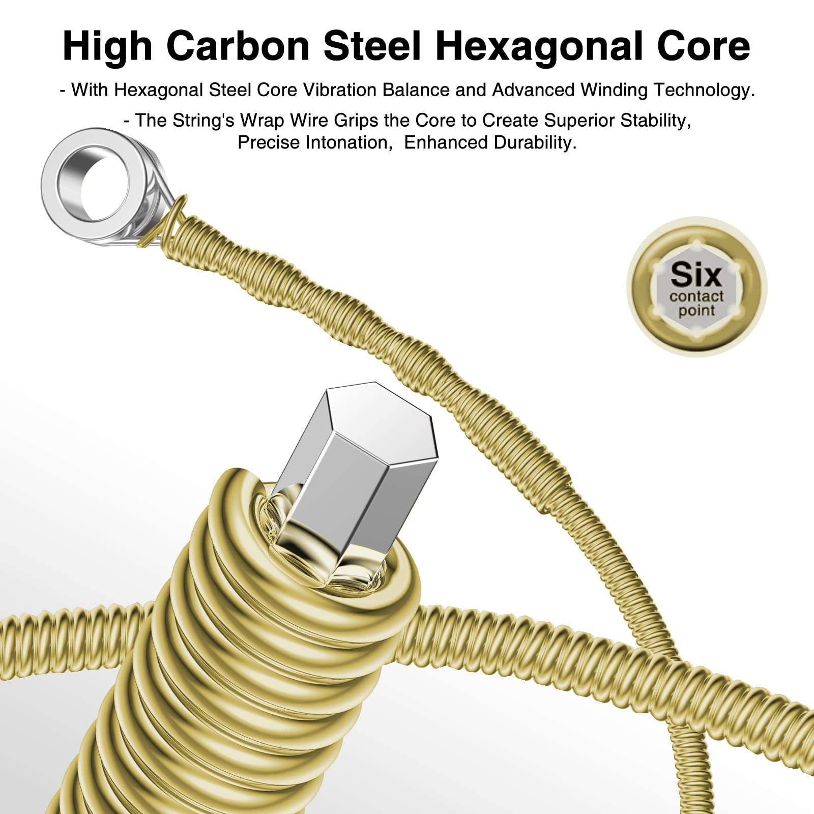 Pogolab Guitar Strings, Acoustic Guitar Strings, 6 Strings Set, Hexagonal Carbon Core 75/25 Bronze, Light, 12 53, 10 Packs