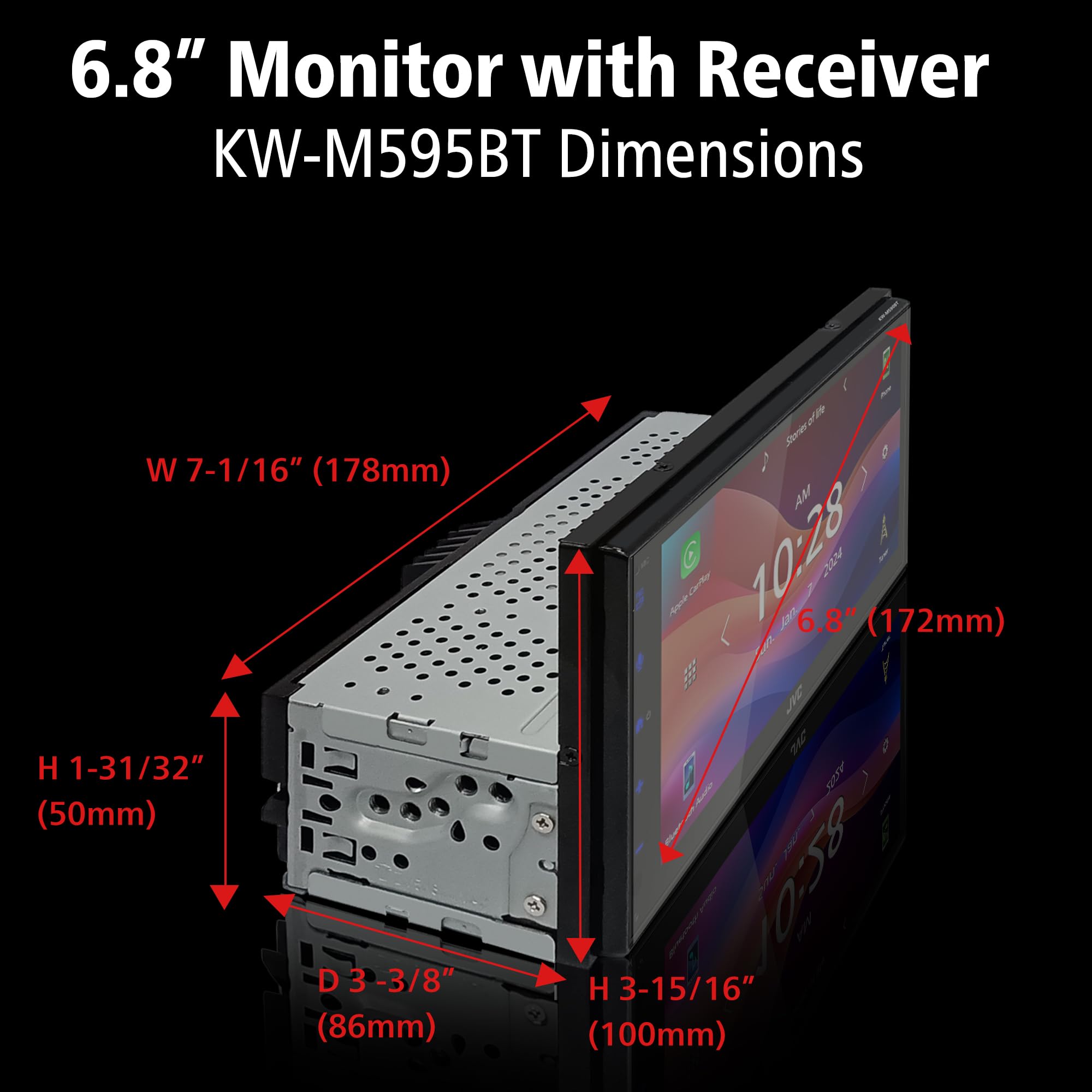Jvc Kw-M595Bt Digital Car Stereo (50W X 6-Ch), Apple Carplay & Android Auto Compatible, Bluetooth-Enabled Head Unit With 6.8 Lcd