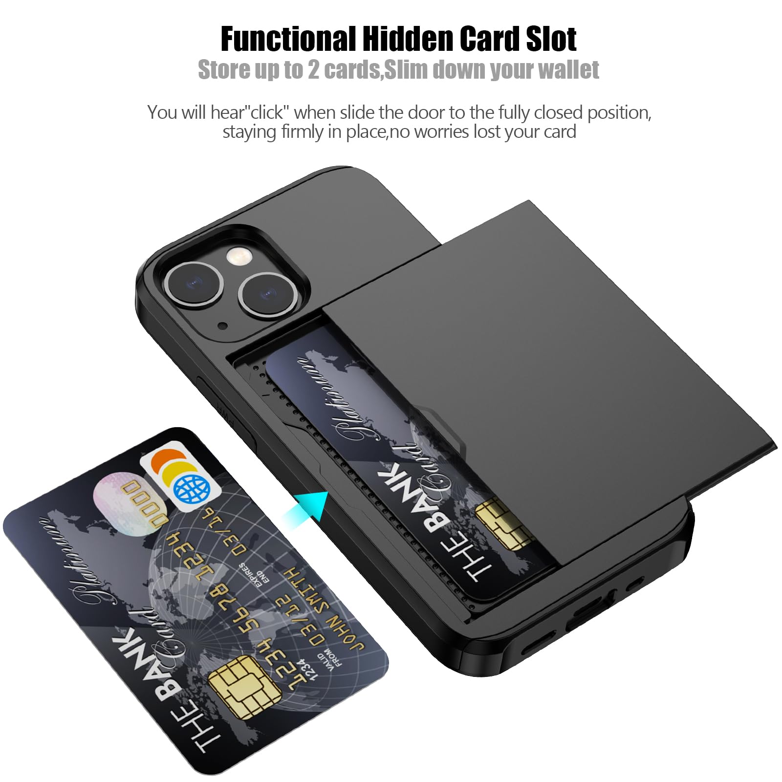 Nvollnoe For Iphone 13 Mini Case With Card Holder Heavy Duty Protective Dual Layer Shockproof Hidden Card Slot Slim Wallet Case