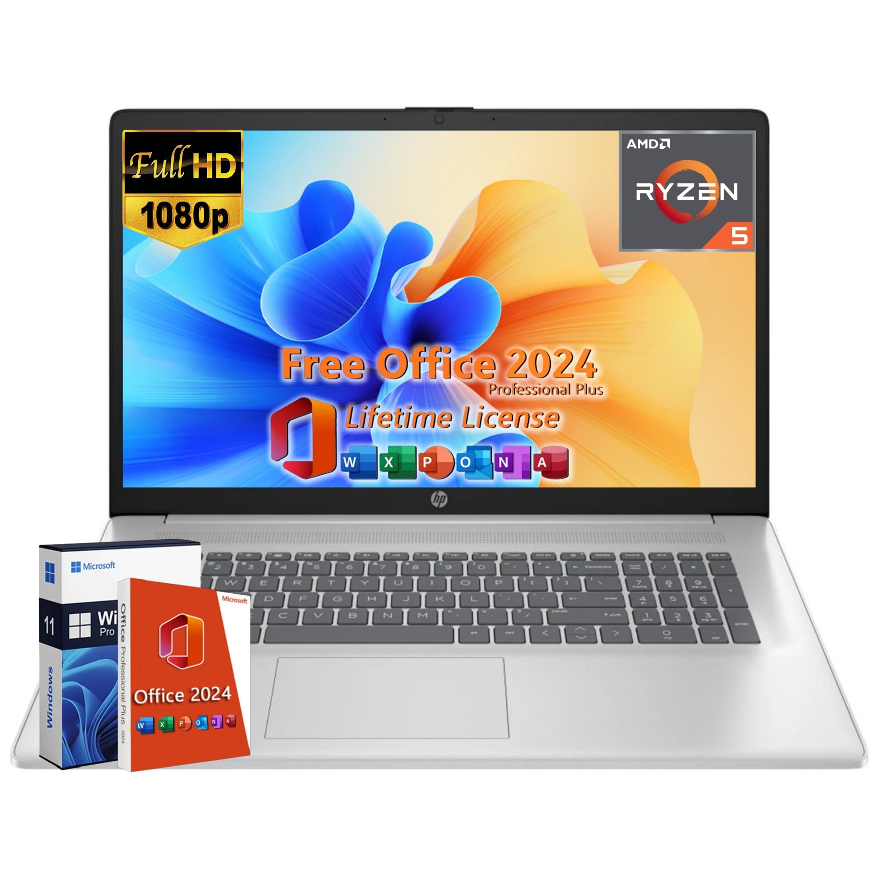 HP 17.3 inch 2025 Business Laptop, Microsoft Office 2024 Lifetime, AMD Ryzen 5 7430U, 64 GB RAM, 2 TB SSD, 17.3 inch FHD Display