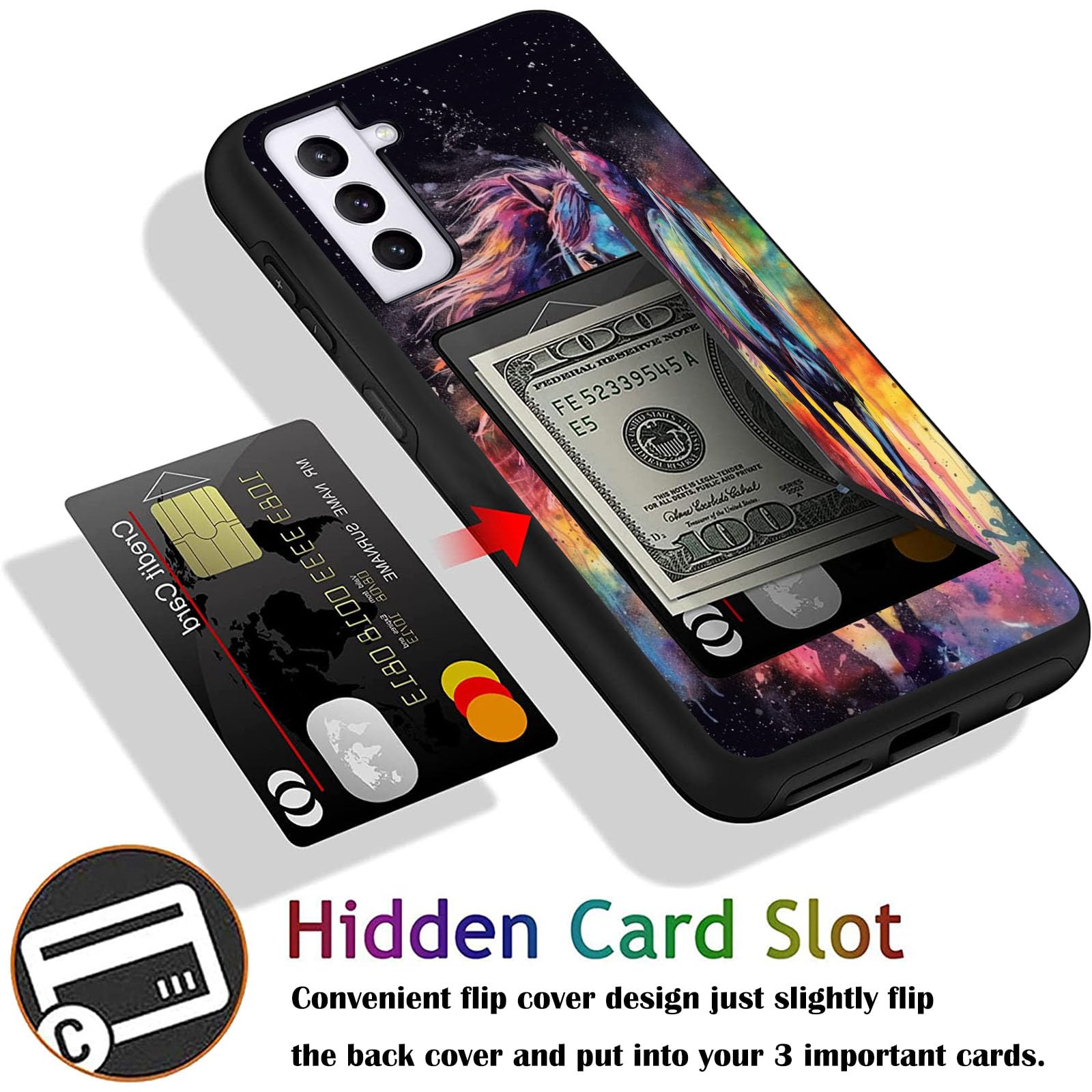Fgdrfgrw Designed For Galaxy S24 5G Card Holder Credit Card Wallets Case,Dual Layer Hybrid Shockproof Drop Protection With Kicks