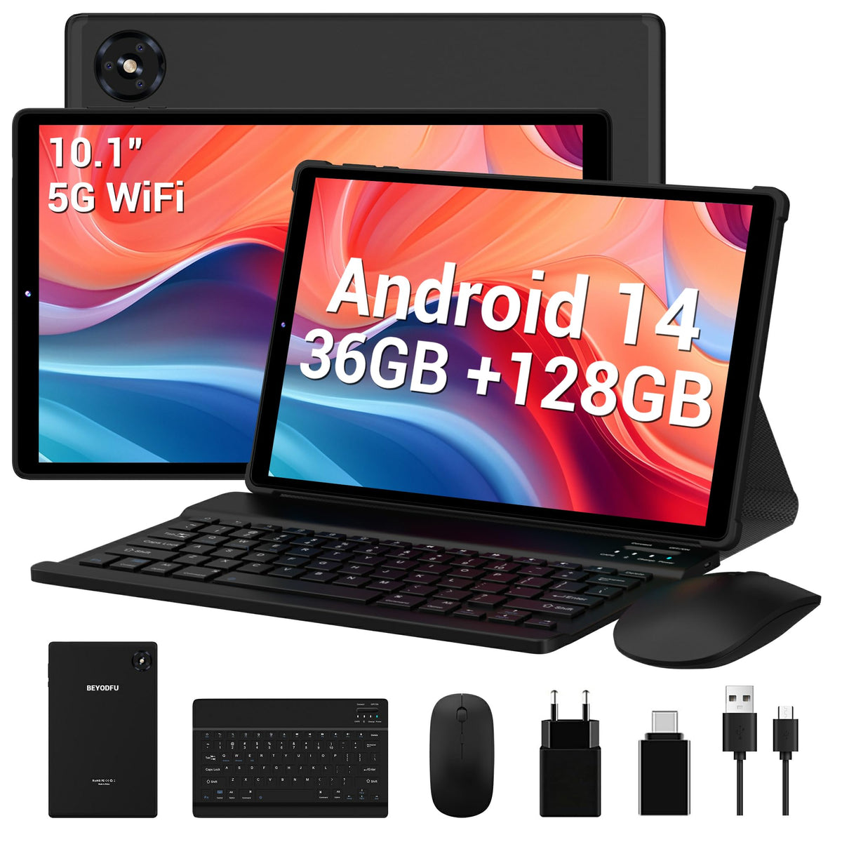 Beyodfu Tablet 10 Inch Android 14, Tablet With 5G Wifi, 36Gb Ram + 128Gb Rom, 8Mp + 13Mp, Fhd1920*1200 Incell, 8000Mah, Faceid, 