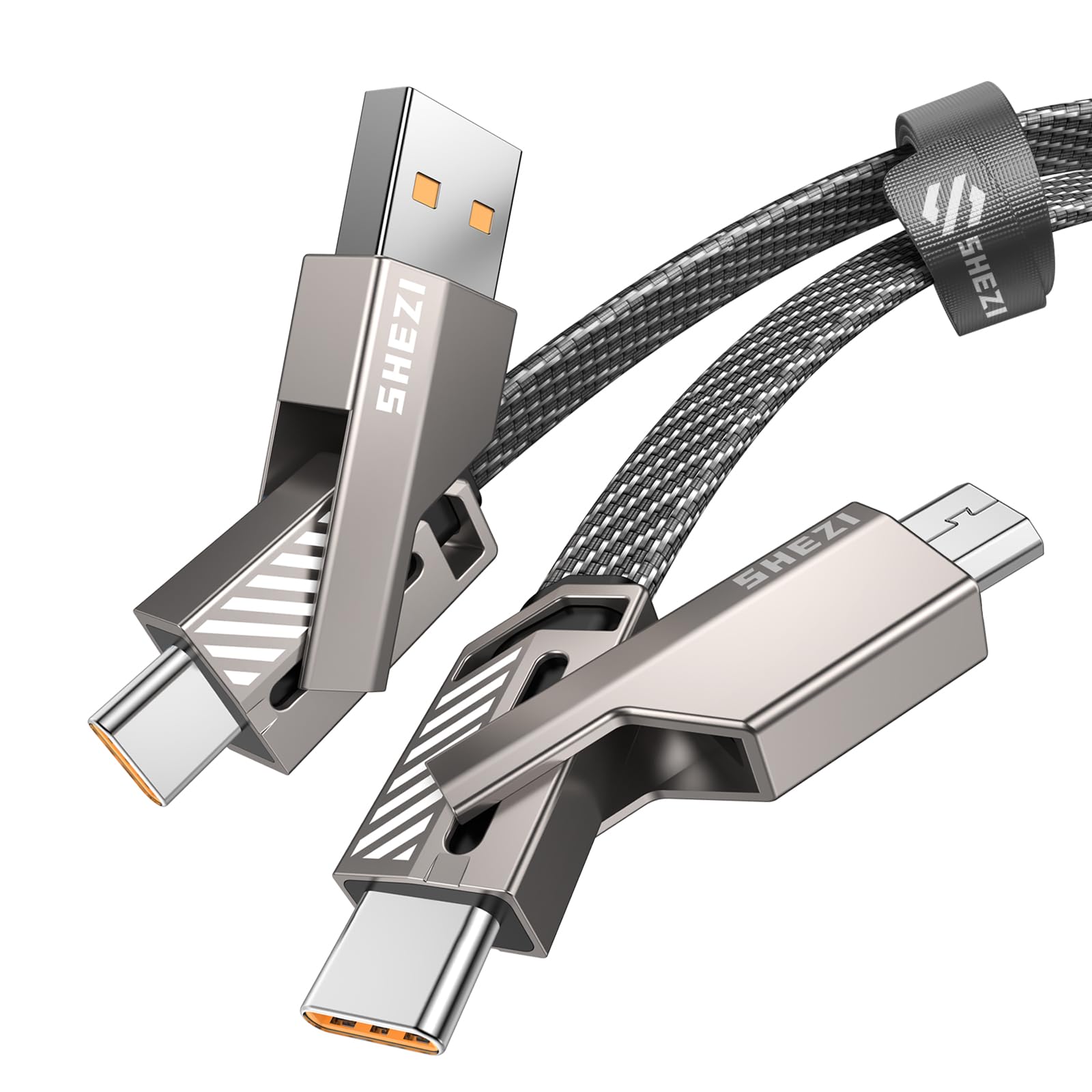 Jixivor Usb C Cable, [Shezi Style] 4 In 1 60W Usb C To Usb C Charging Cable 5Ft Flat Braided Anti Tangle Fast Charging Cord With